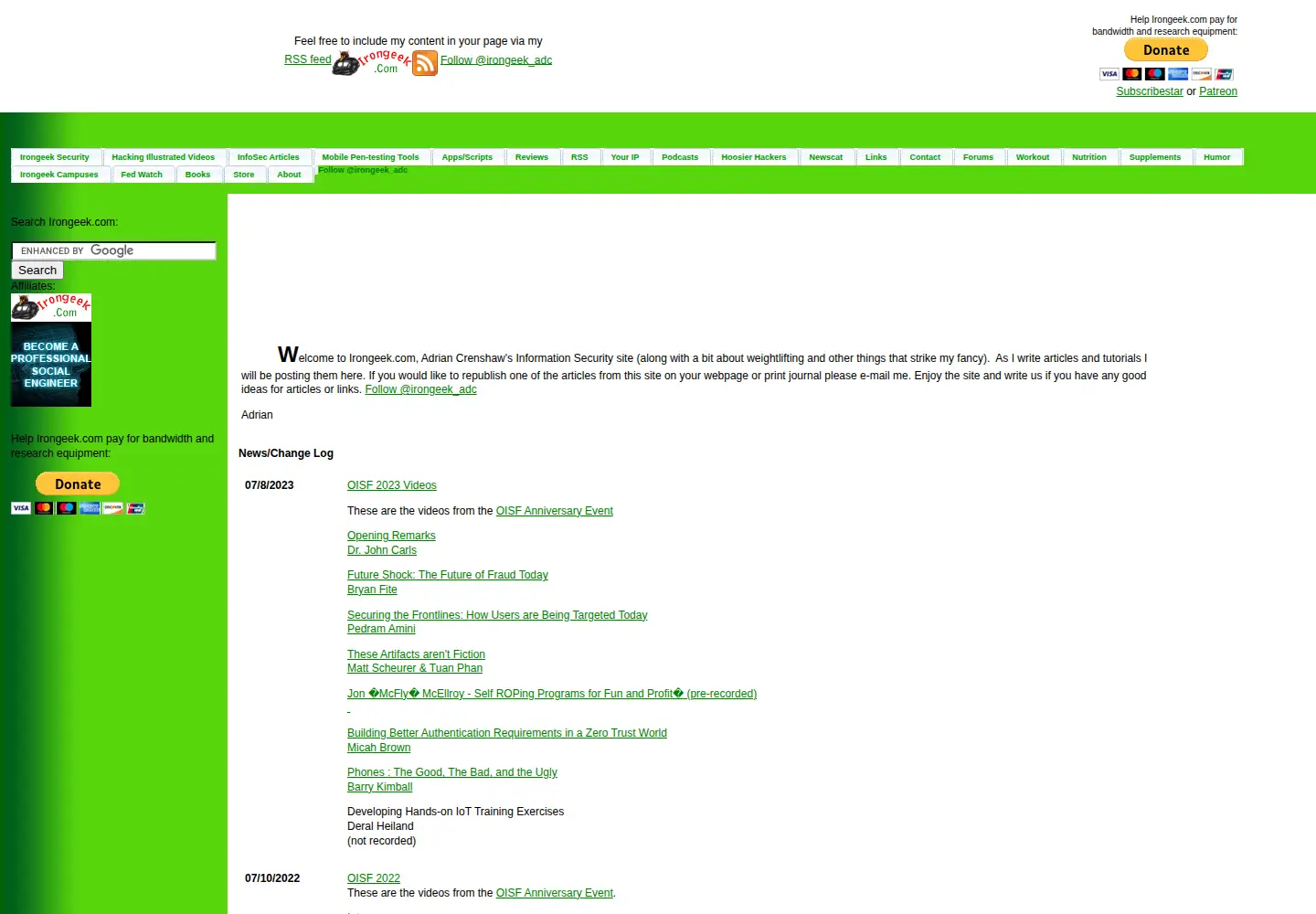 Screenshot of irongeek.com