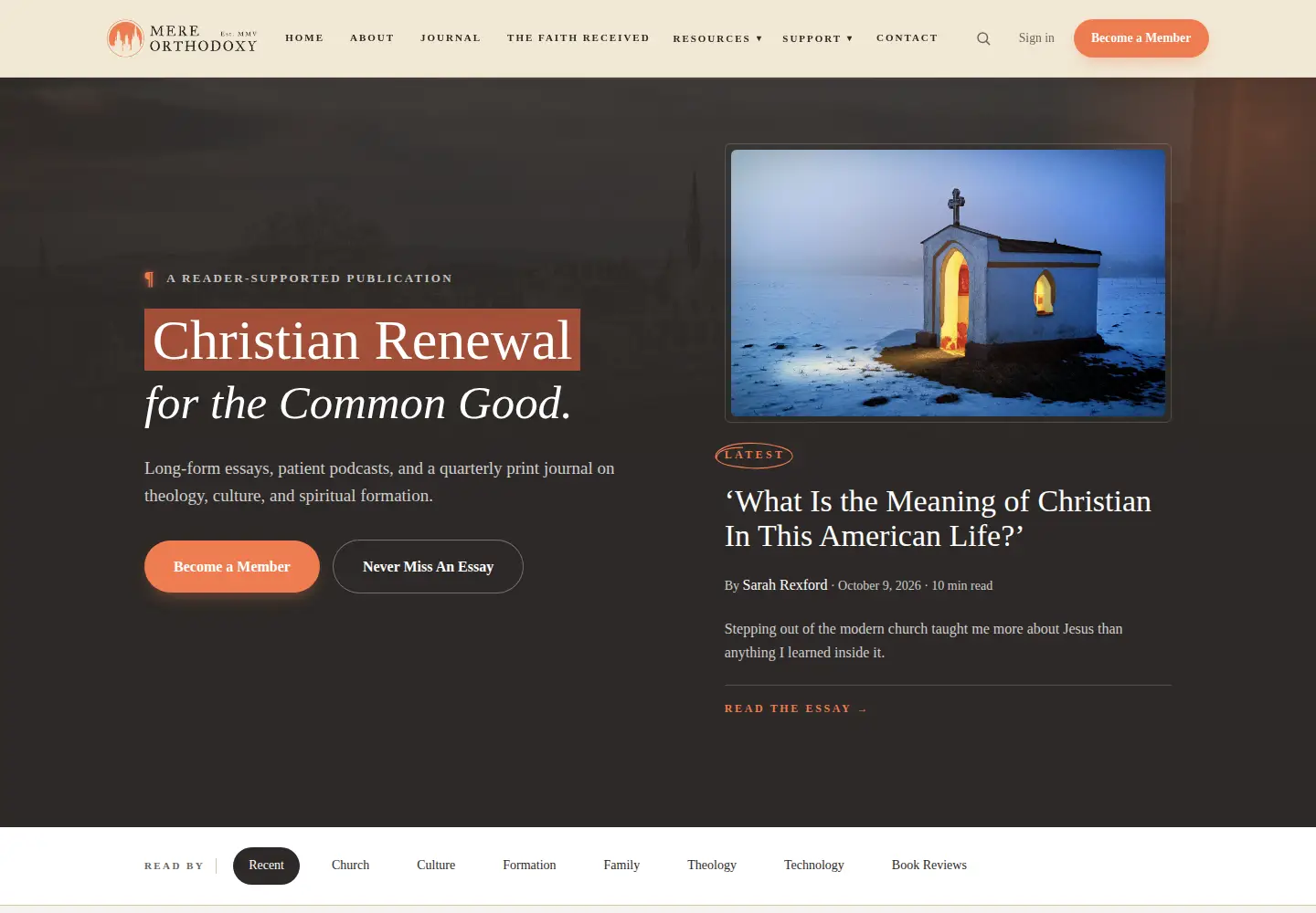 Screenshot of mereorthodoxy.com