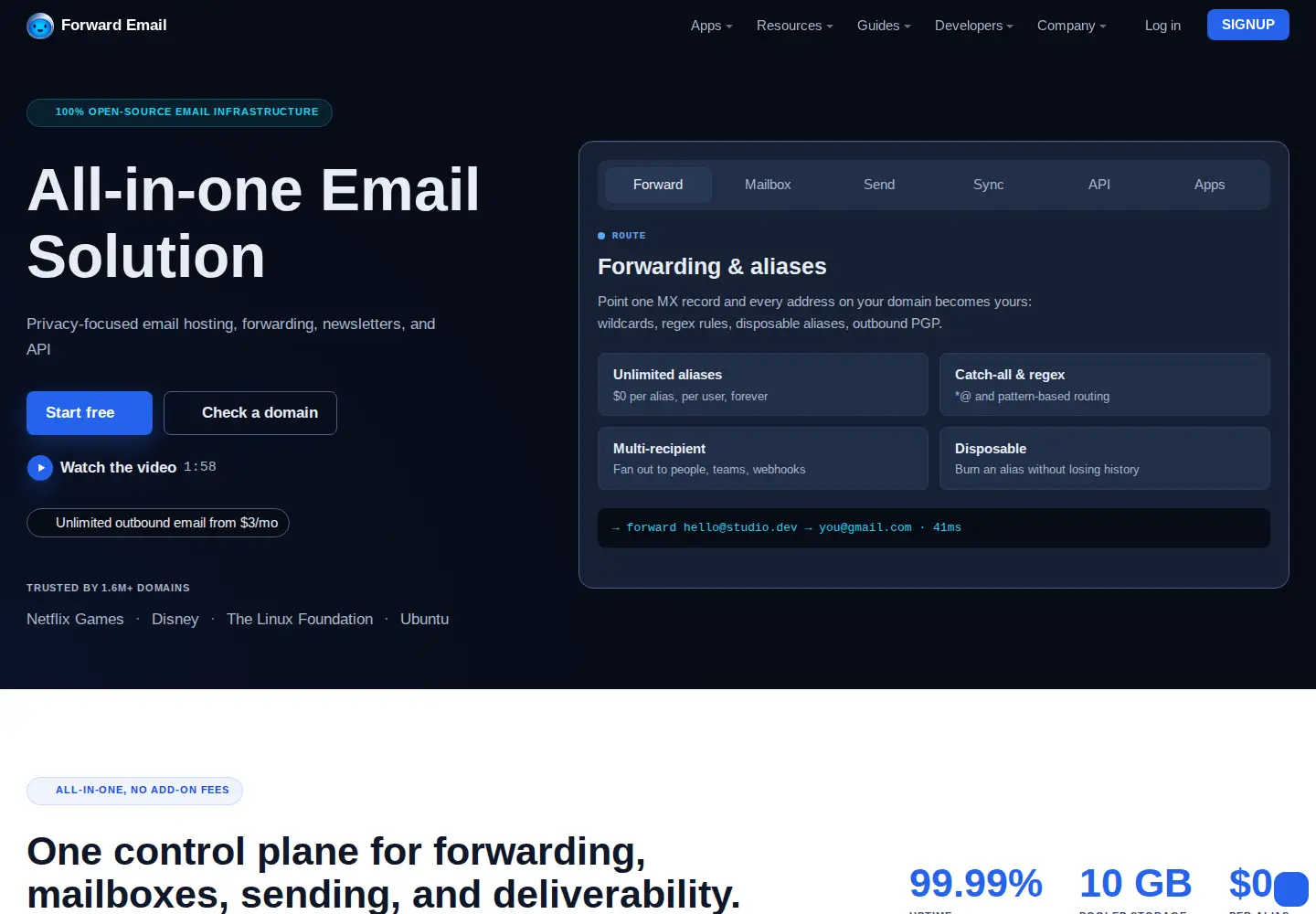 Screenshot of forwardemail.net