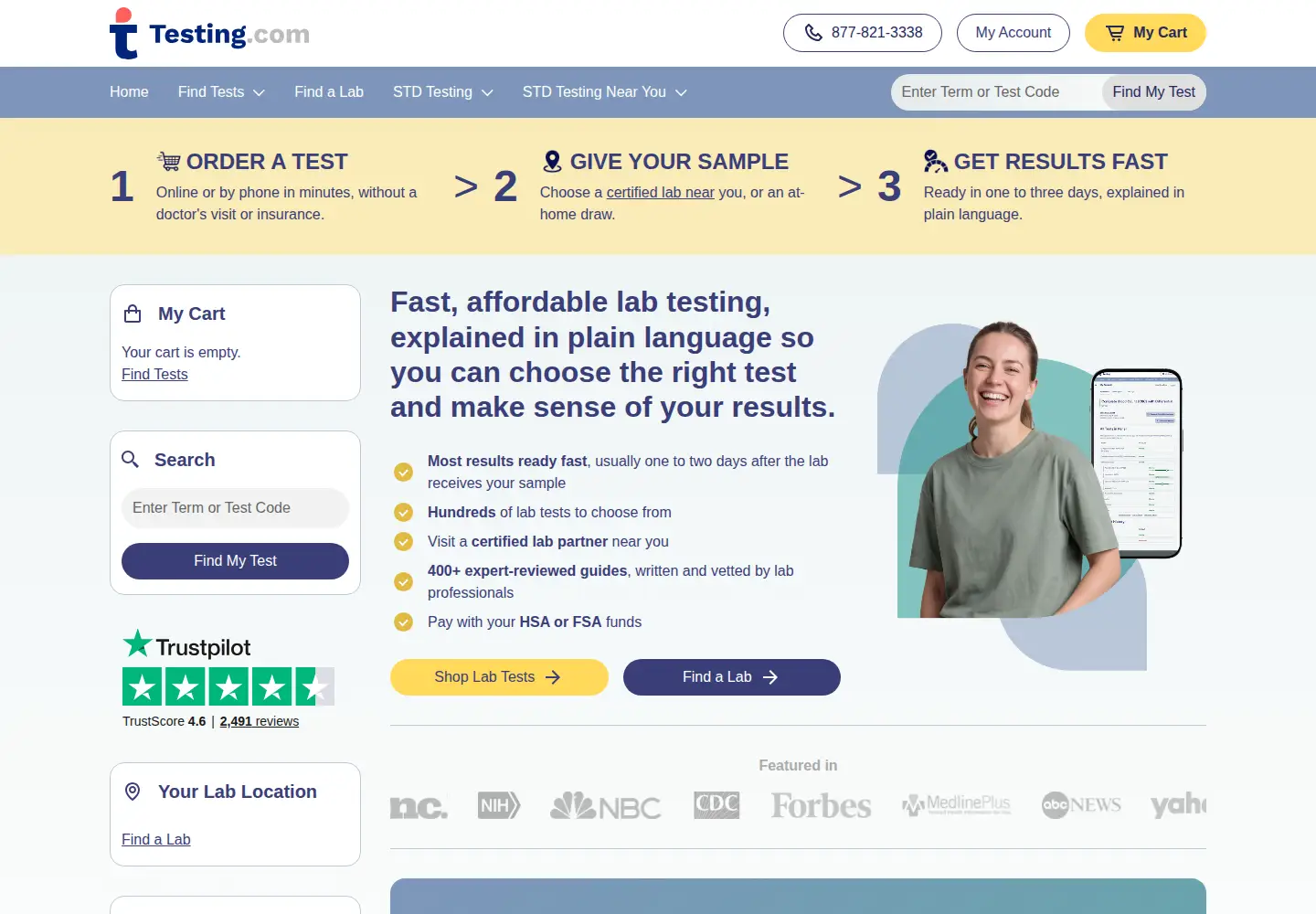 Captured homepage of testing.com in the current scan