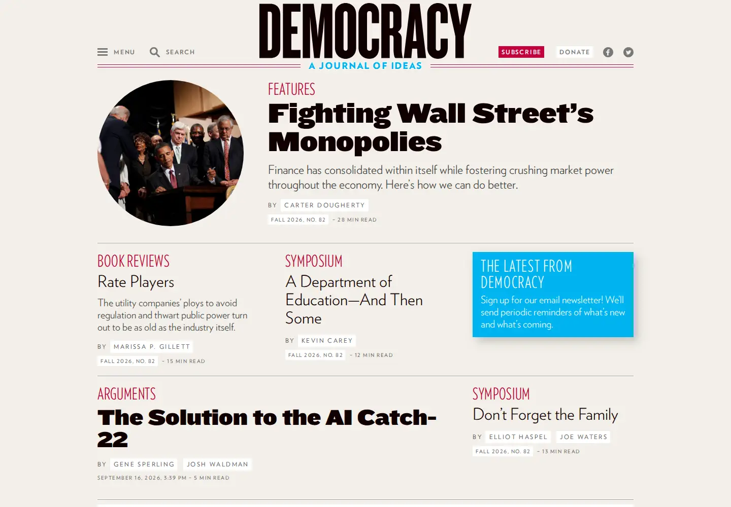 Captured homepage of democracyjournal.org in the current scan