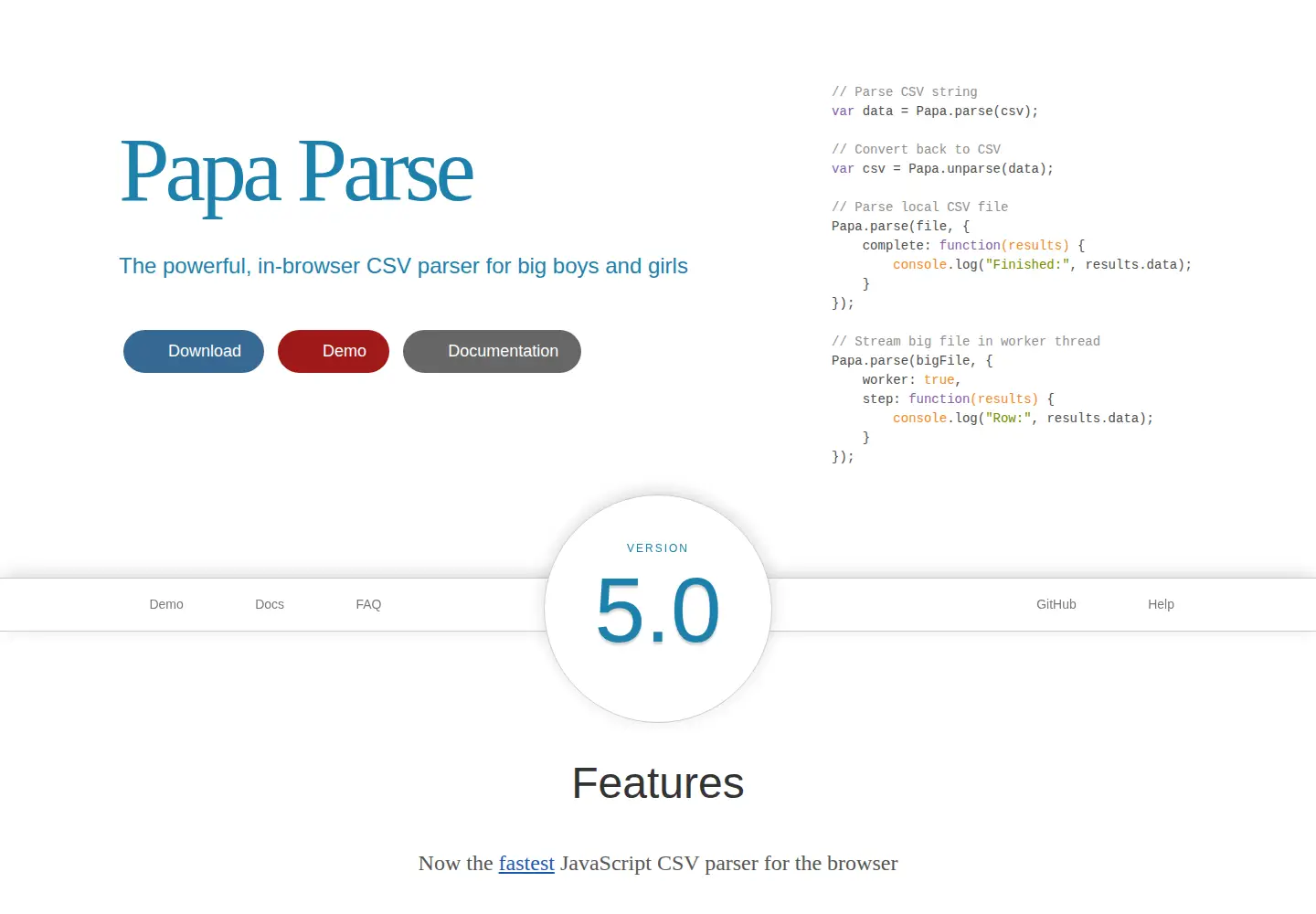 Screenshot of papaparse.com