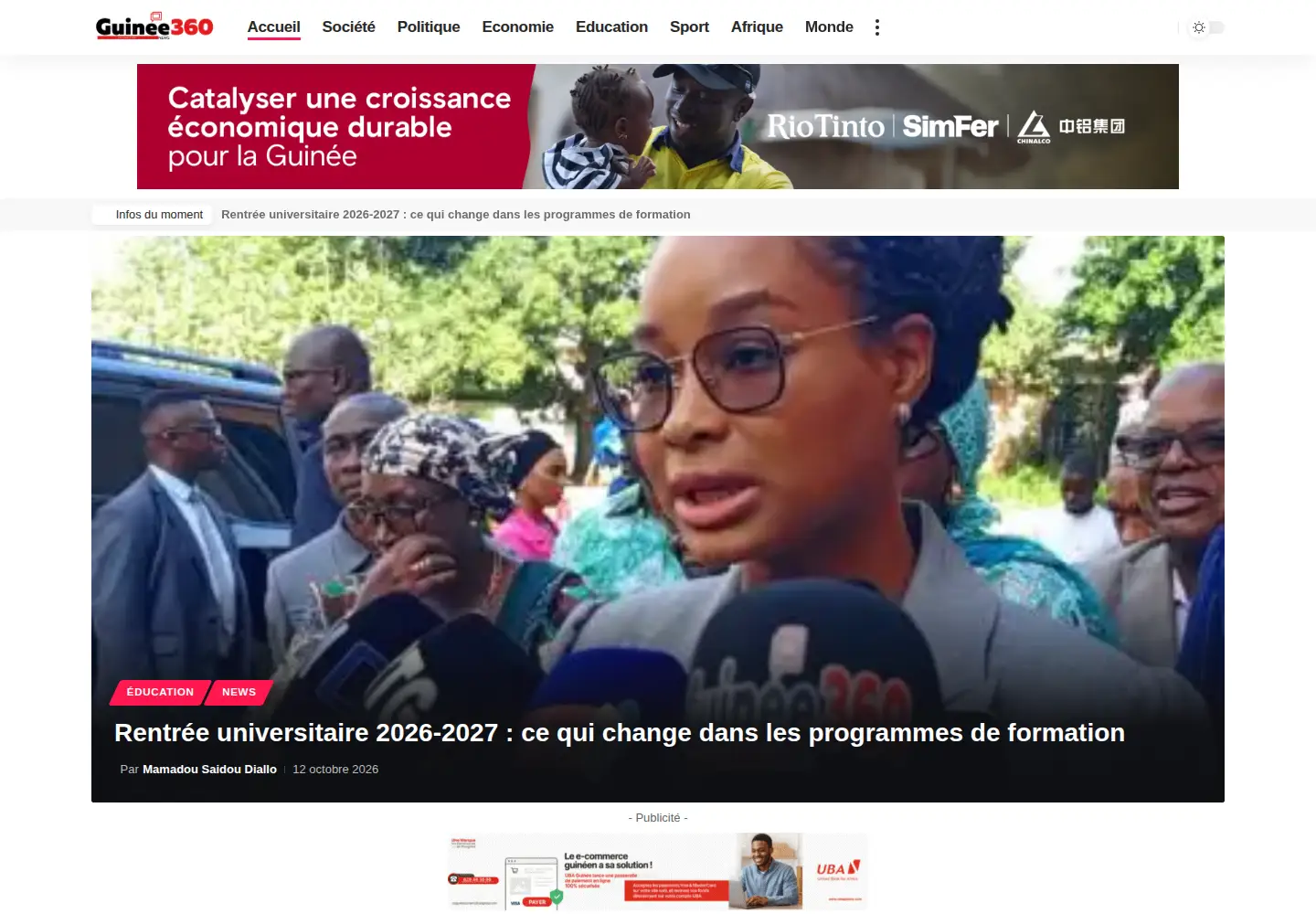 Screenshot of guinee360.com