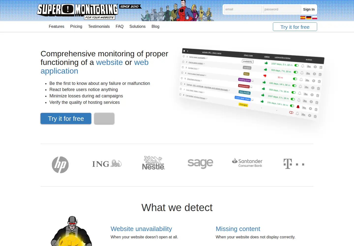 Screenshot of supermonitoring.com