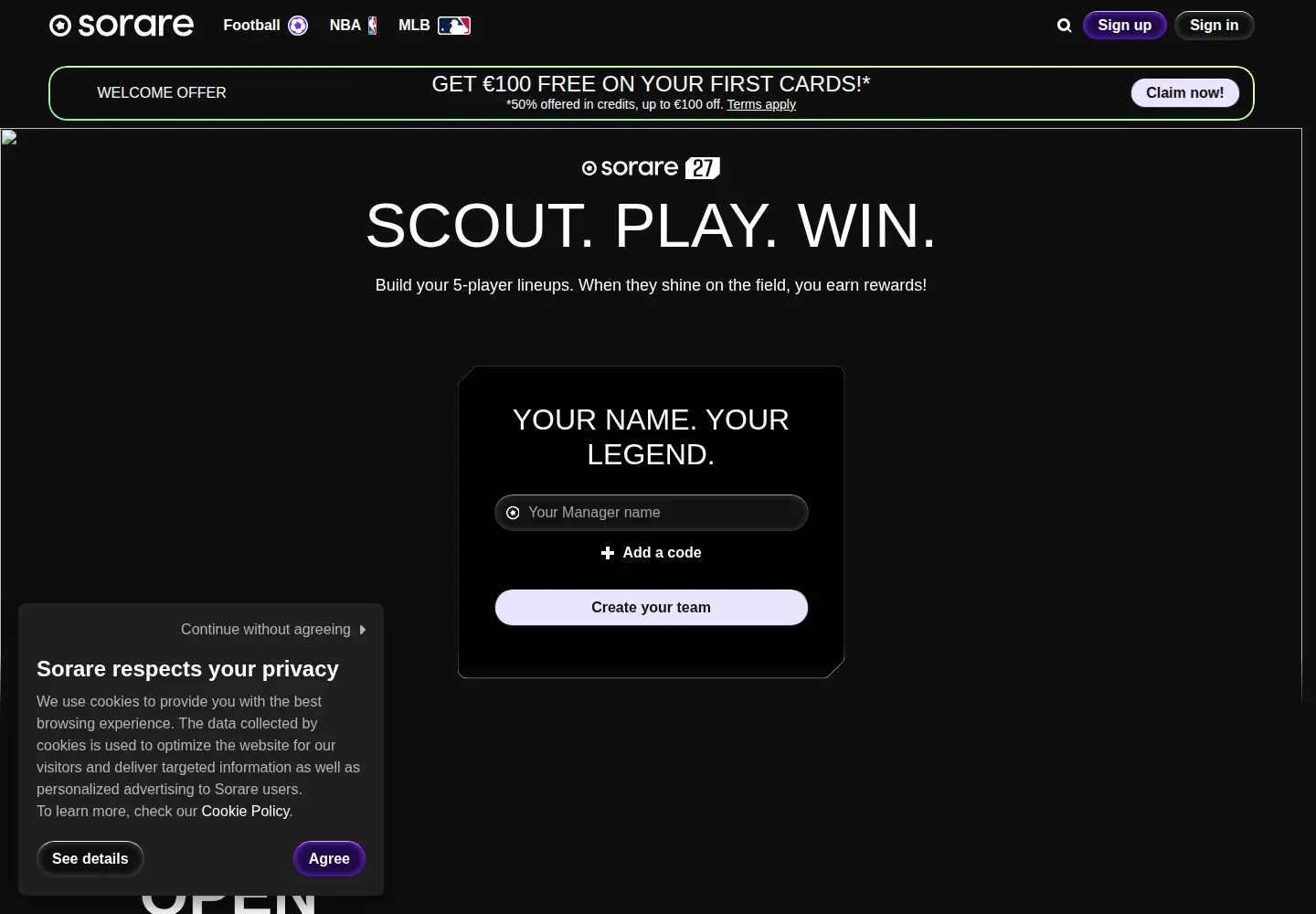 Screenshot of sorare.com
