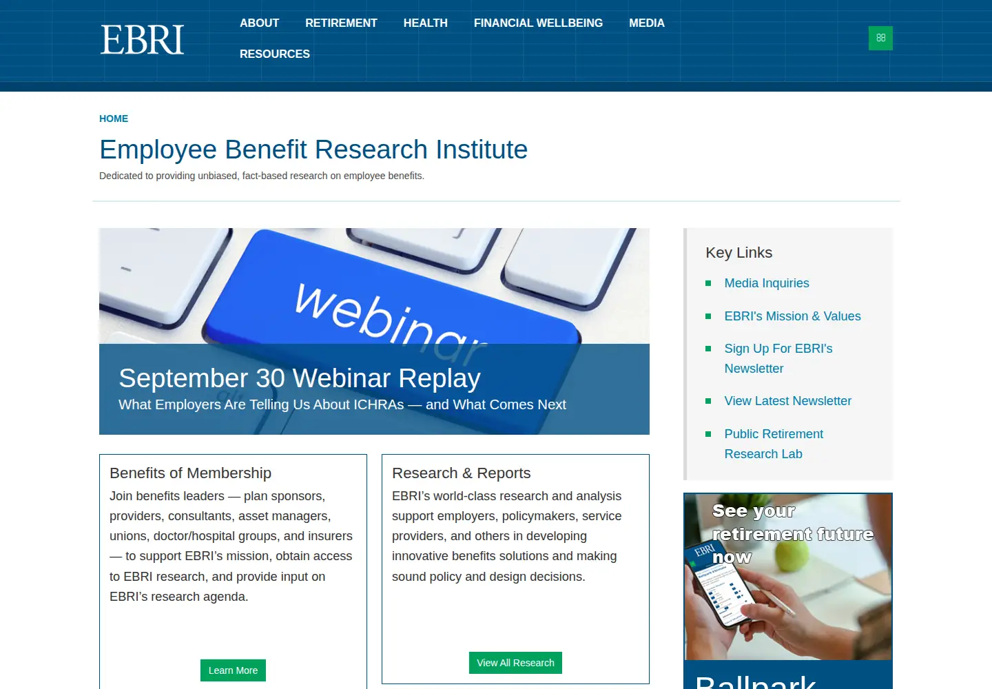 Captured homepage of ebri.org in the current scan