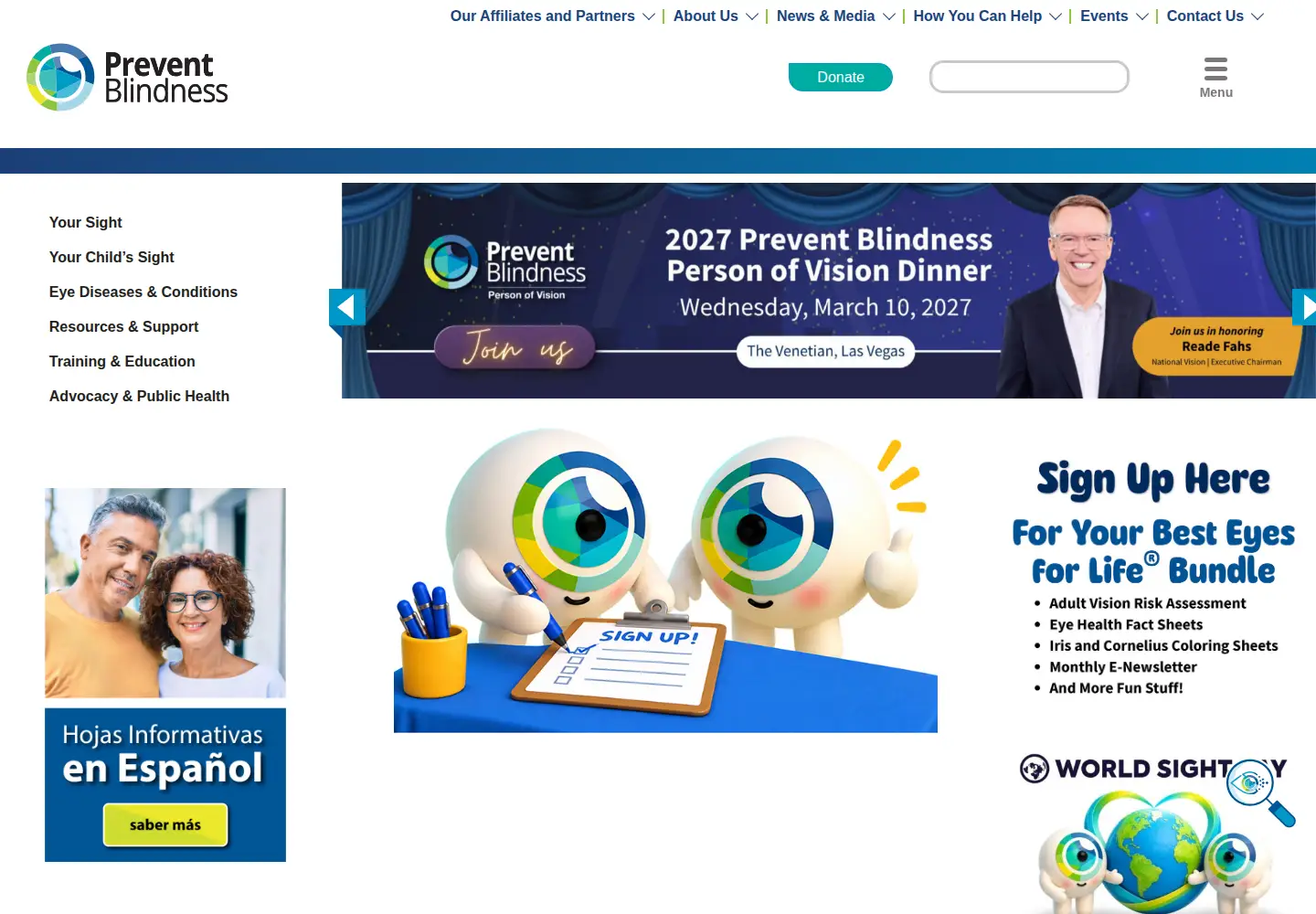 Captured homepage of preventblindness.org in the current scan