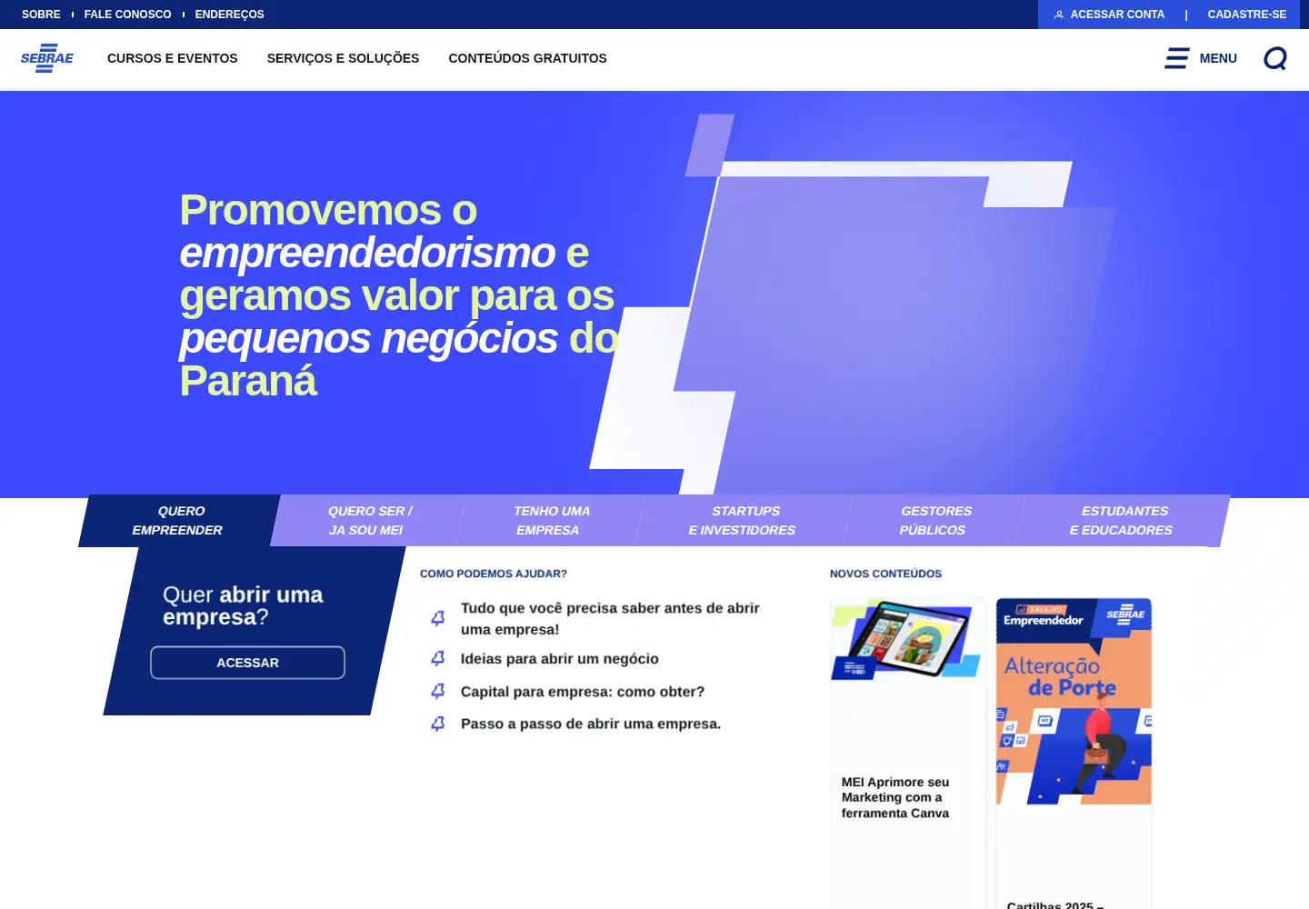 Screenshot of sebraepr.com.br