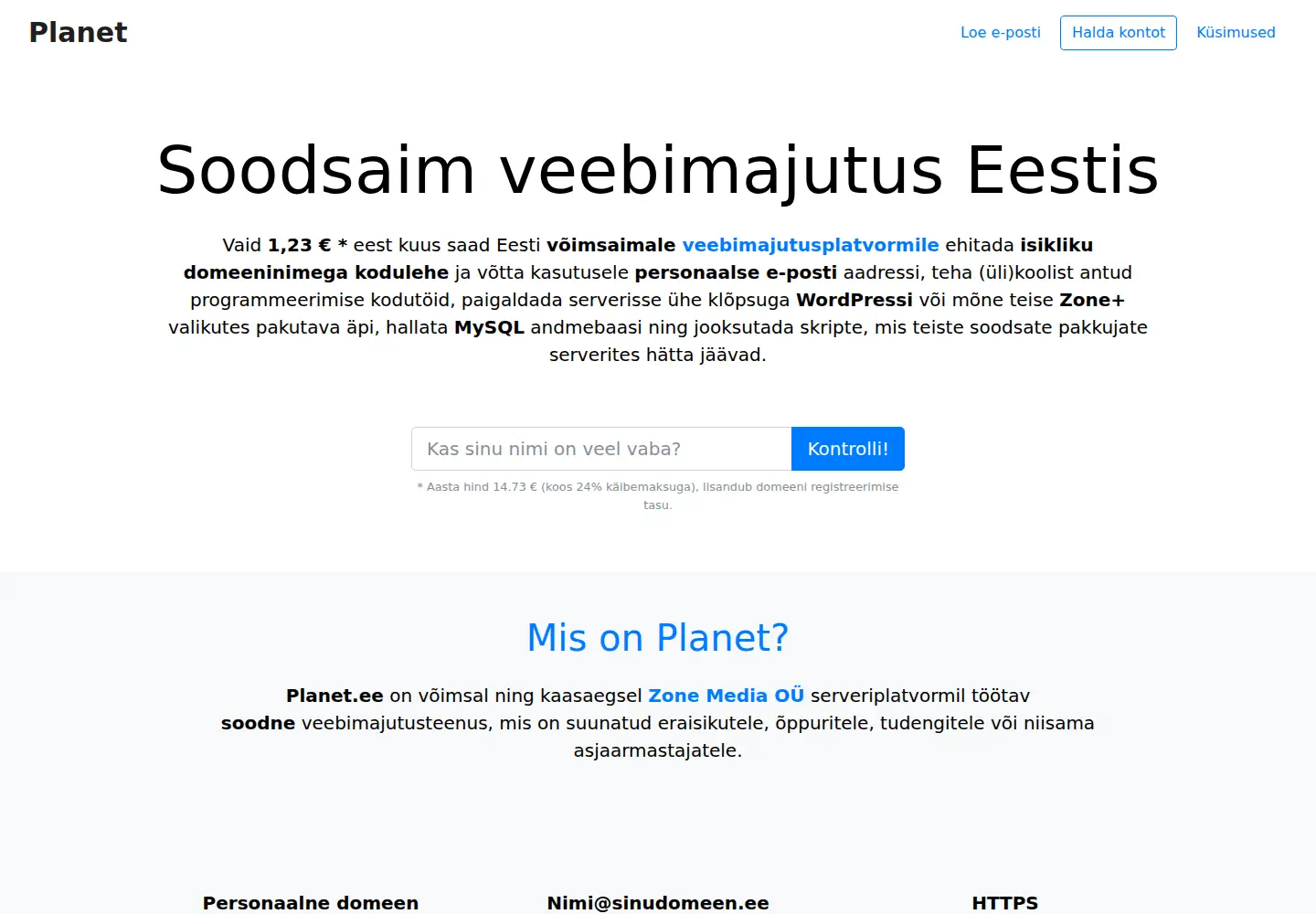 Captured homepage of planet.ee in the current scan