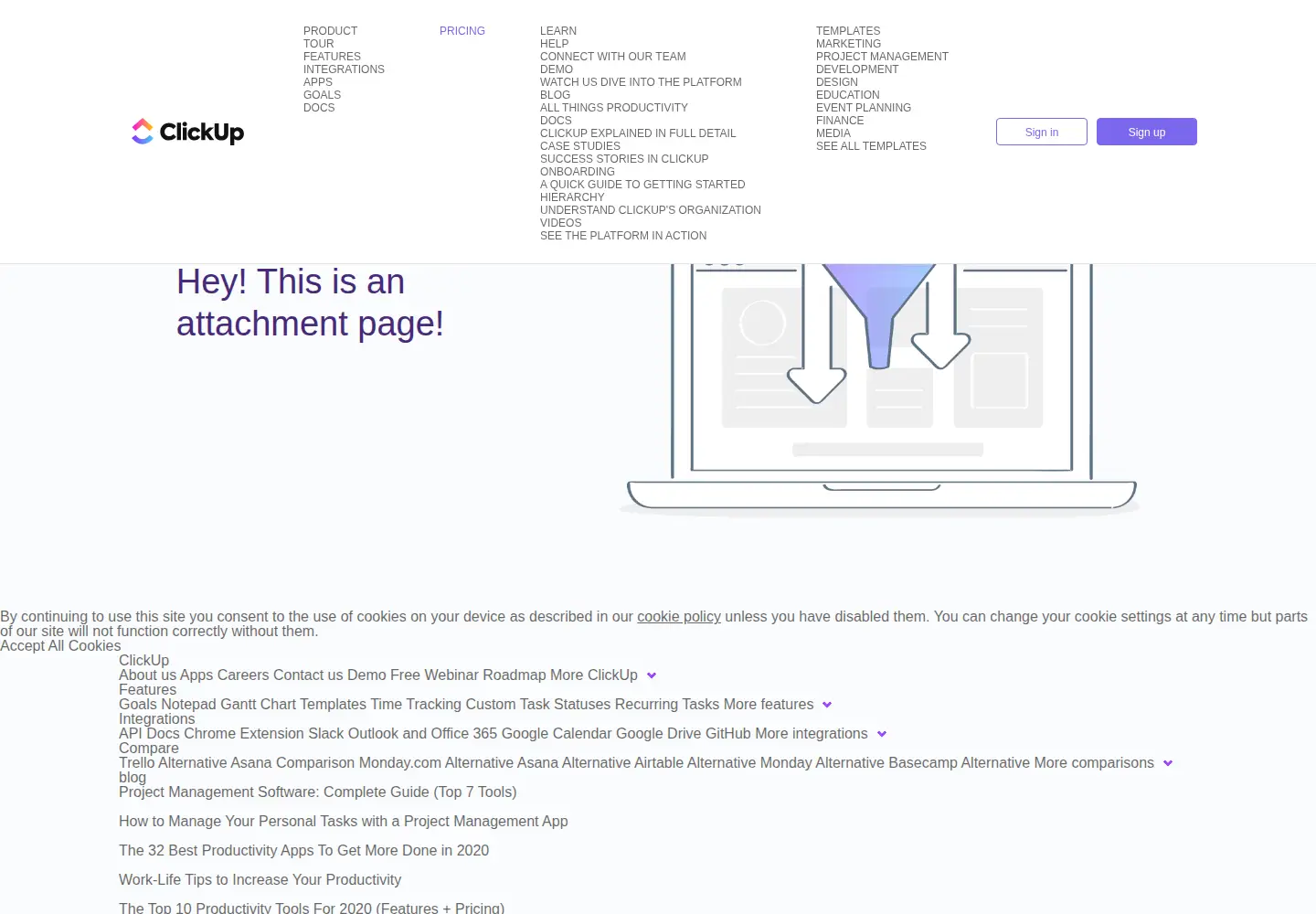 Screenshot of clickup-attachments.com