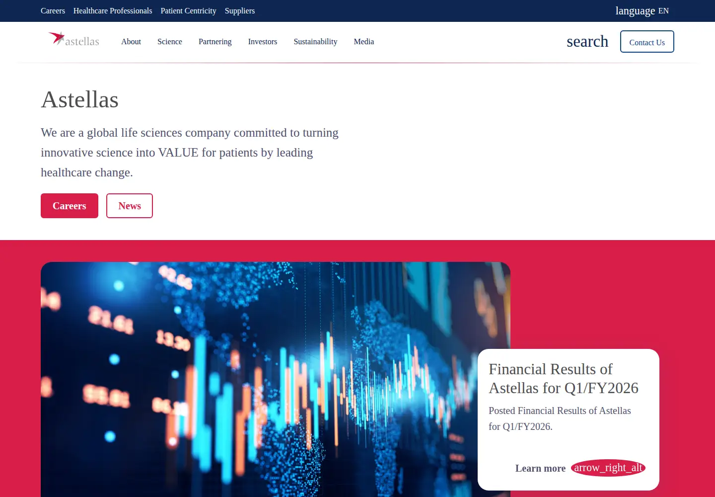 Captured homepage of astellas.com in the current scan