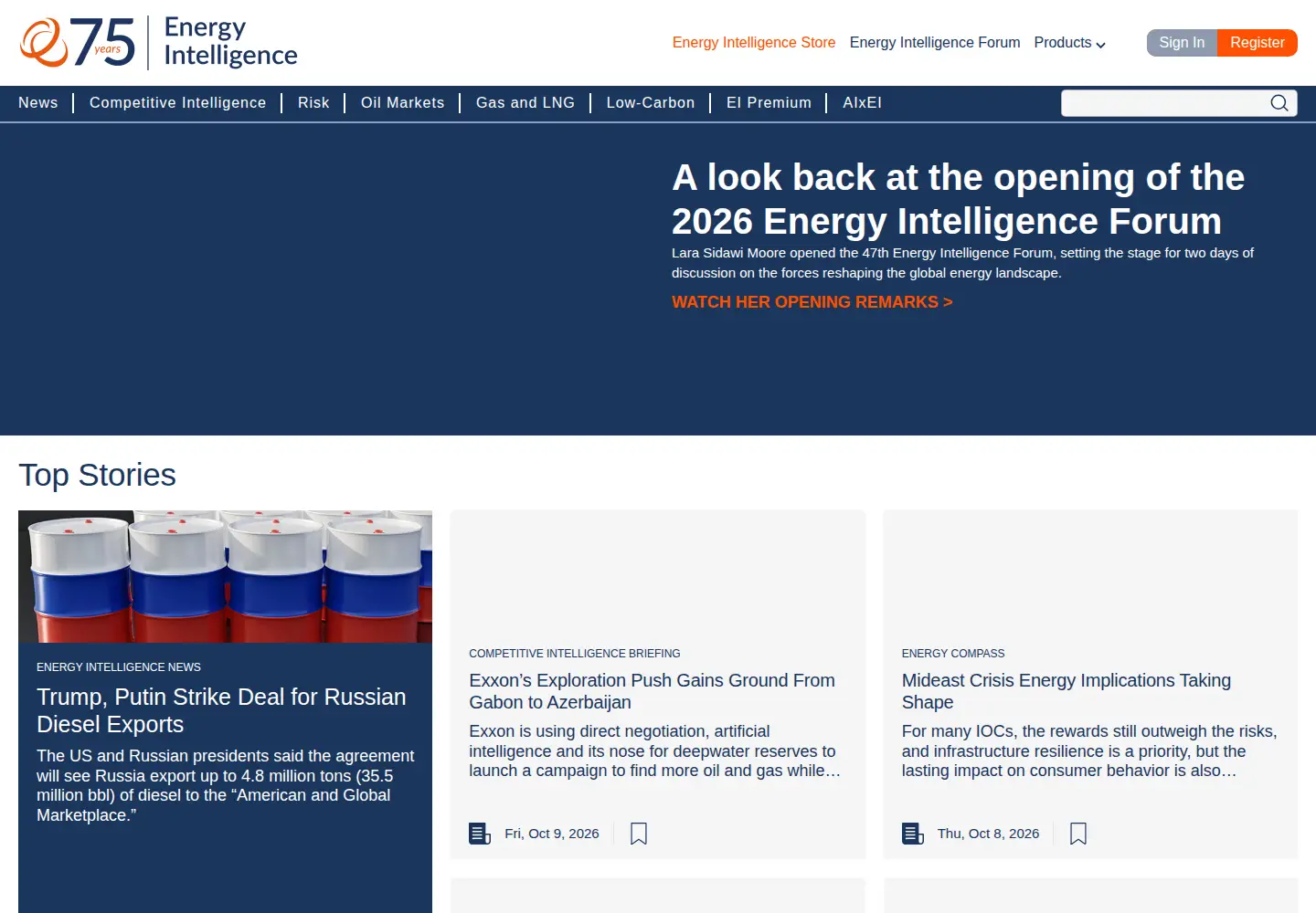 Screenshot of energyintel.com
