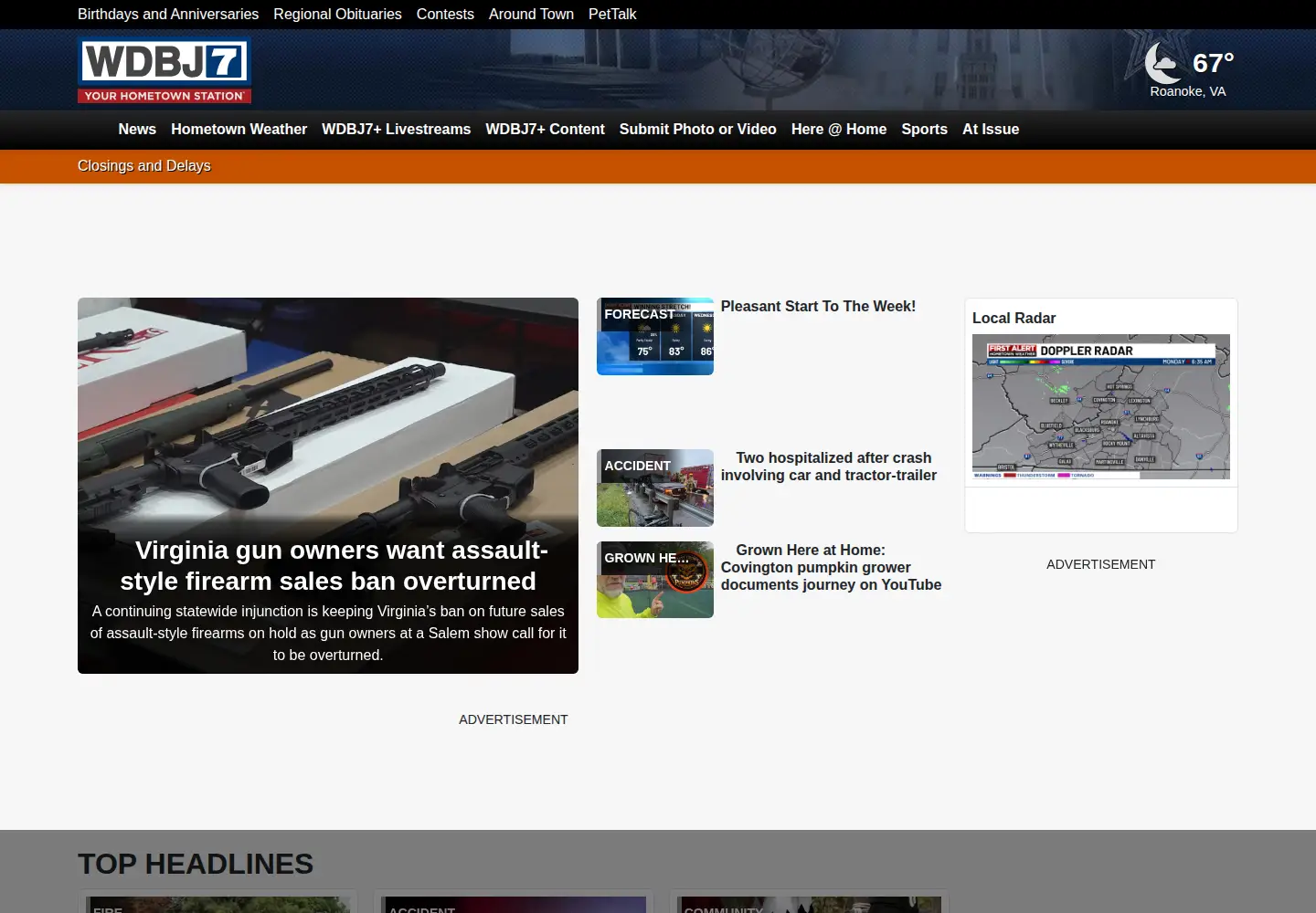 Captured homepage of wdbj7.com in the current scan