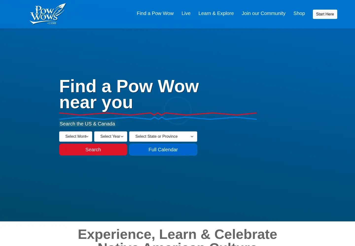 Captured homepage of powwows.com in the current scan
