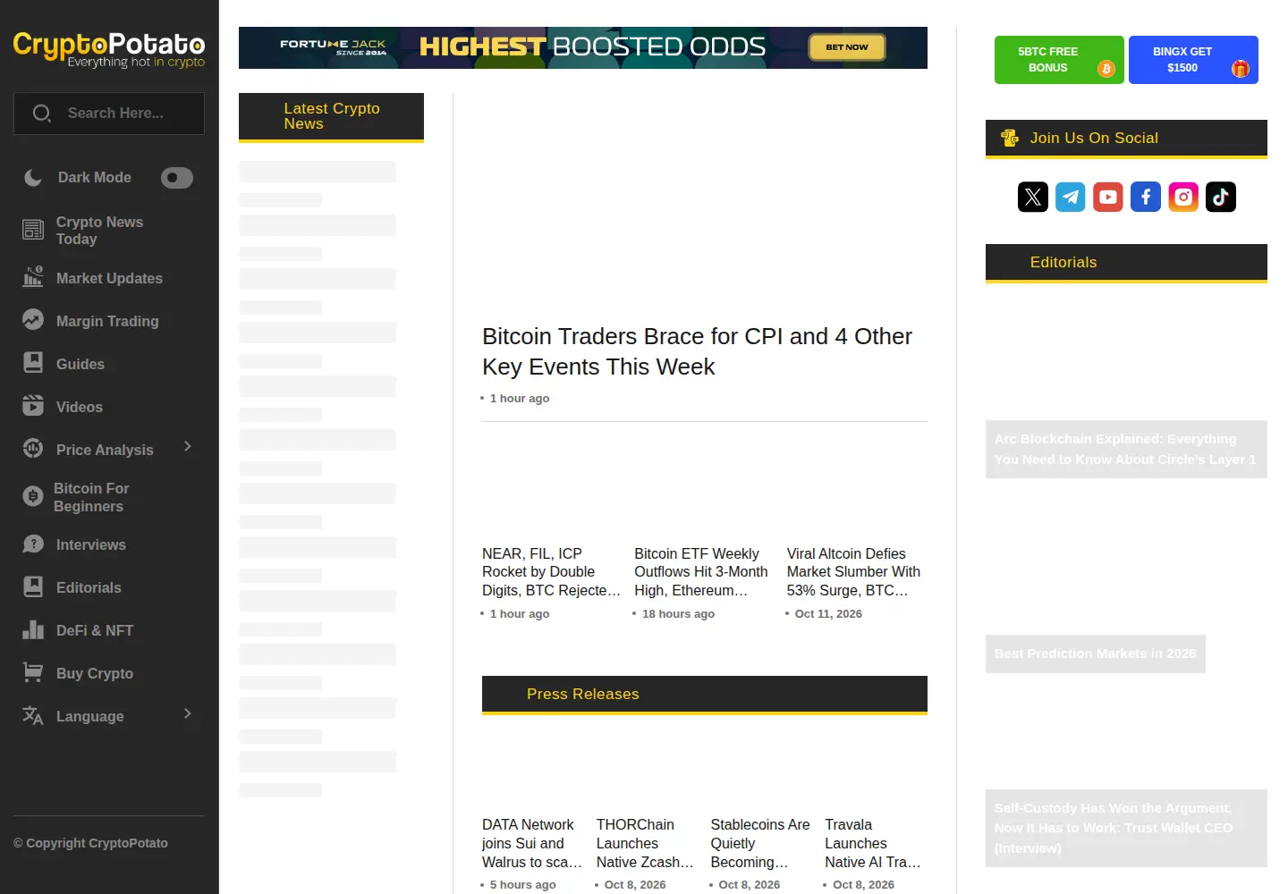 Captured homepage of cryptopotato.com in the current scan