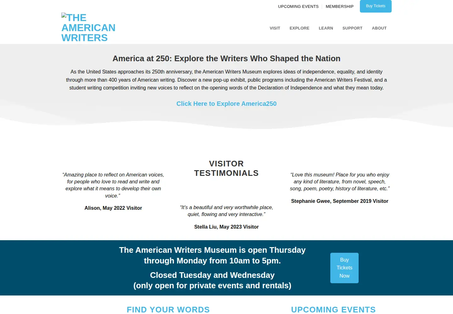 Captured homepage of americanwritersmuseum.org in the current scan