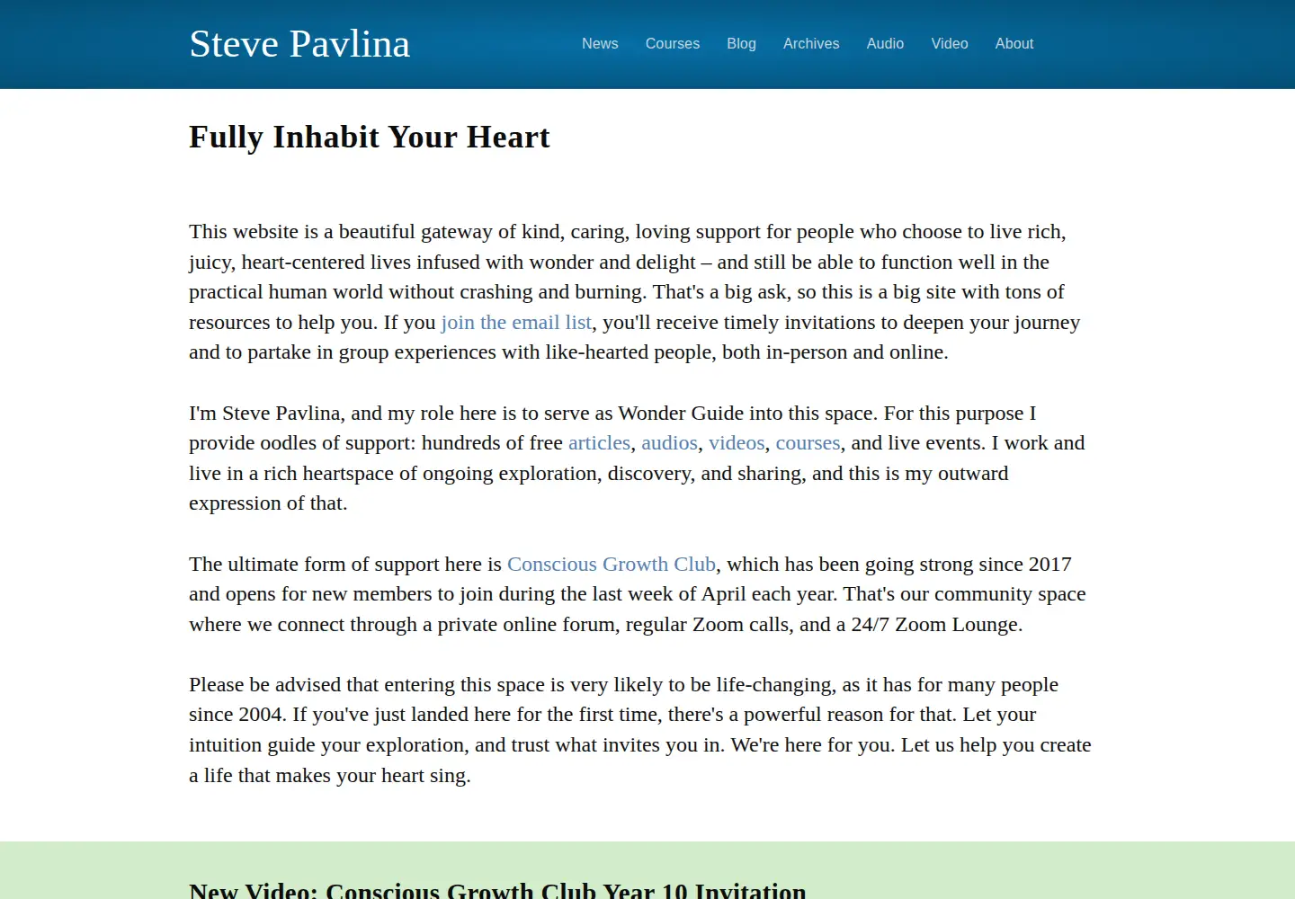 Captured homepage of stevepavlina.com in the current scan