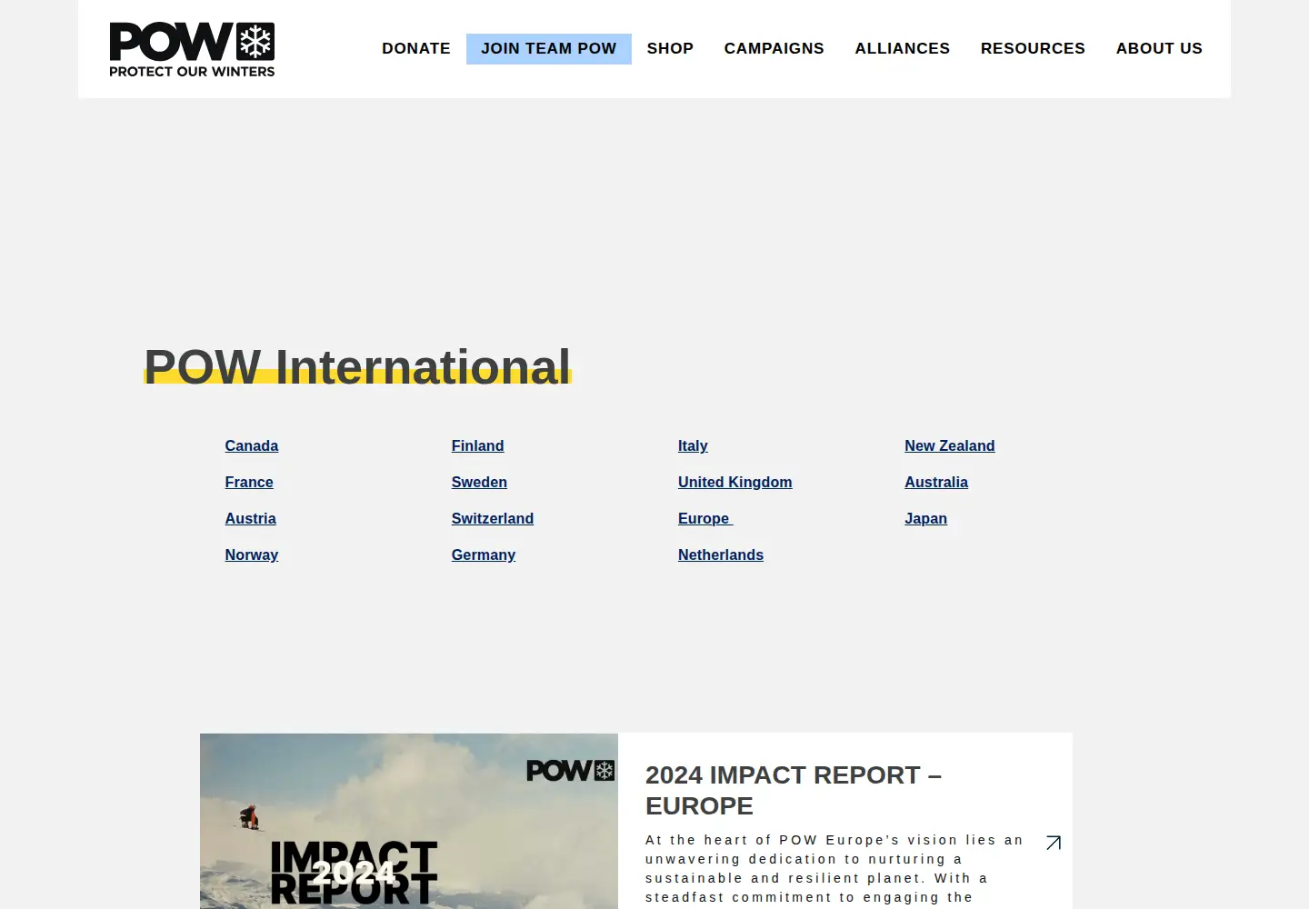 Captured homepage of protectourwinters.org in the current scan