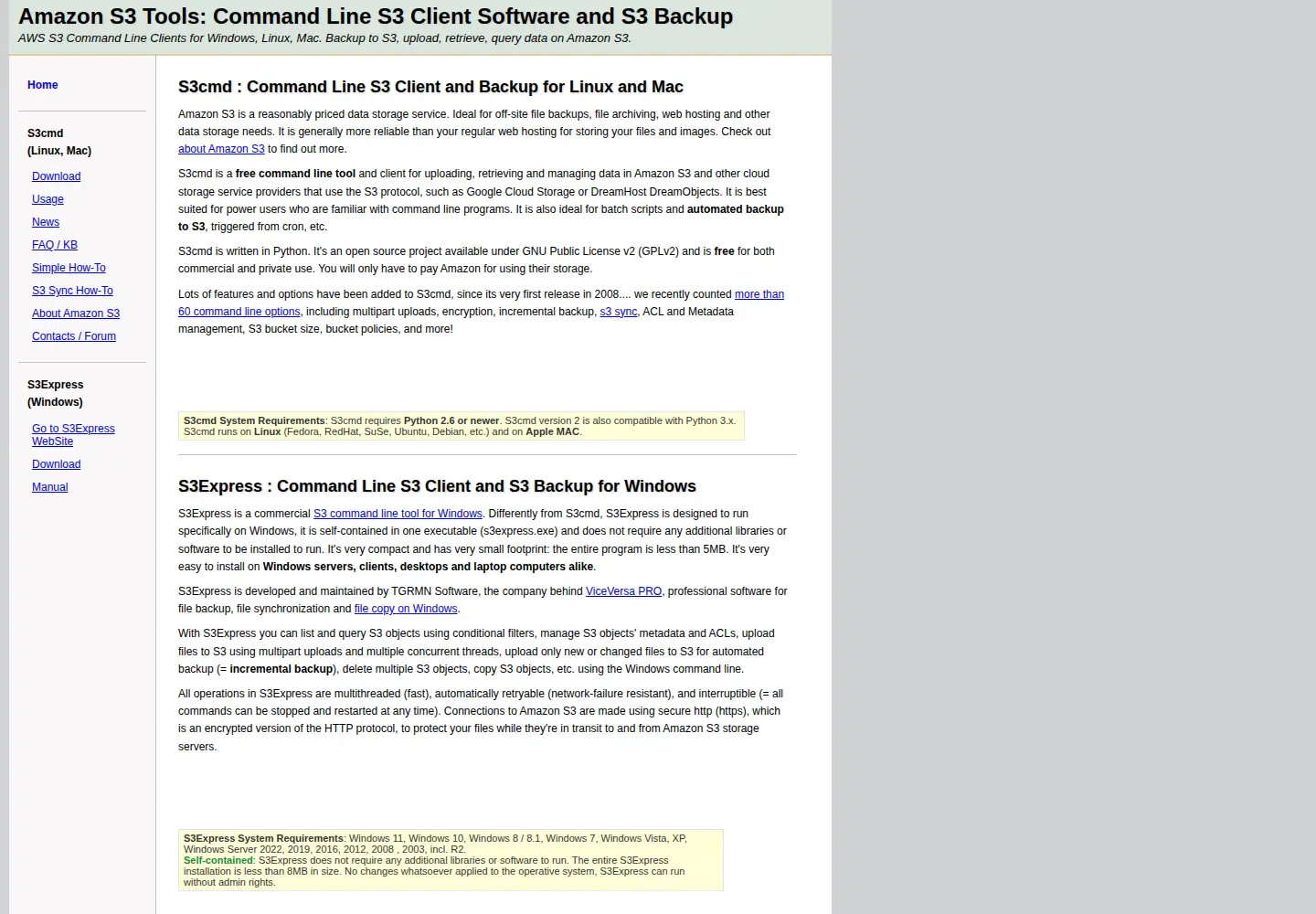Screenshot of s3tools.org