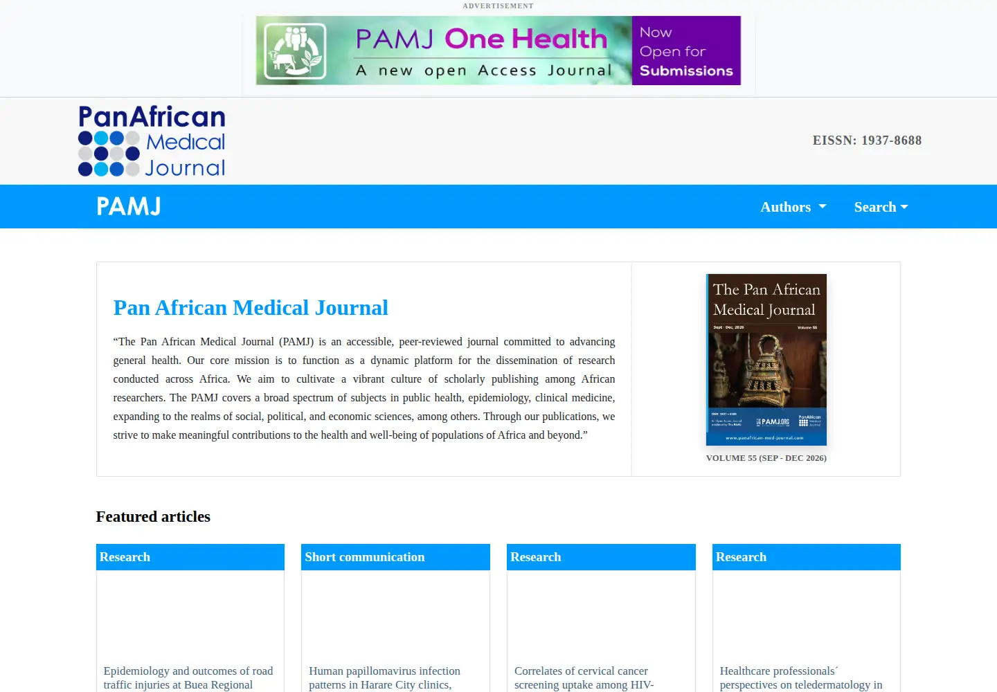 Captured homepage of panafrican-med-journal.com in the current scan