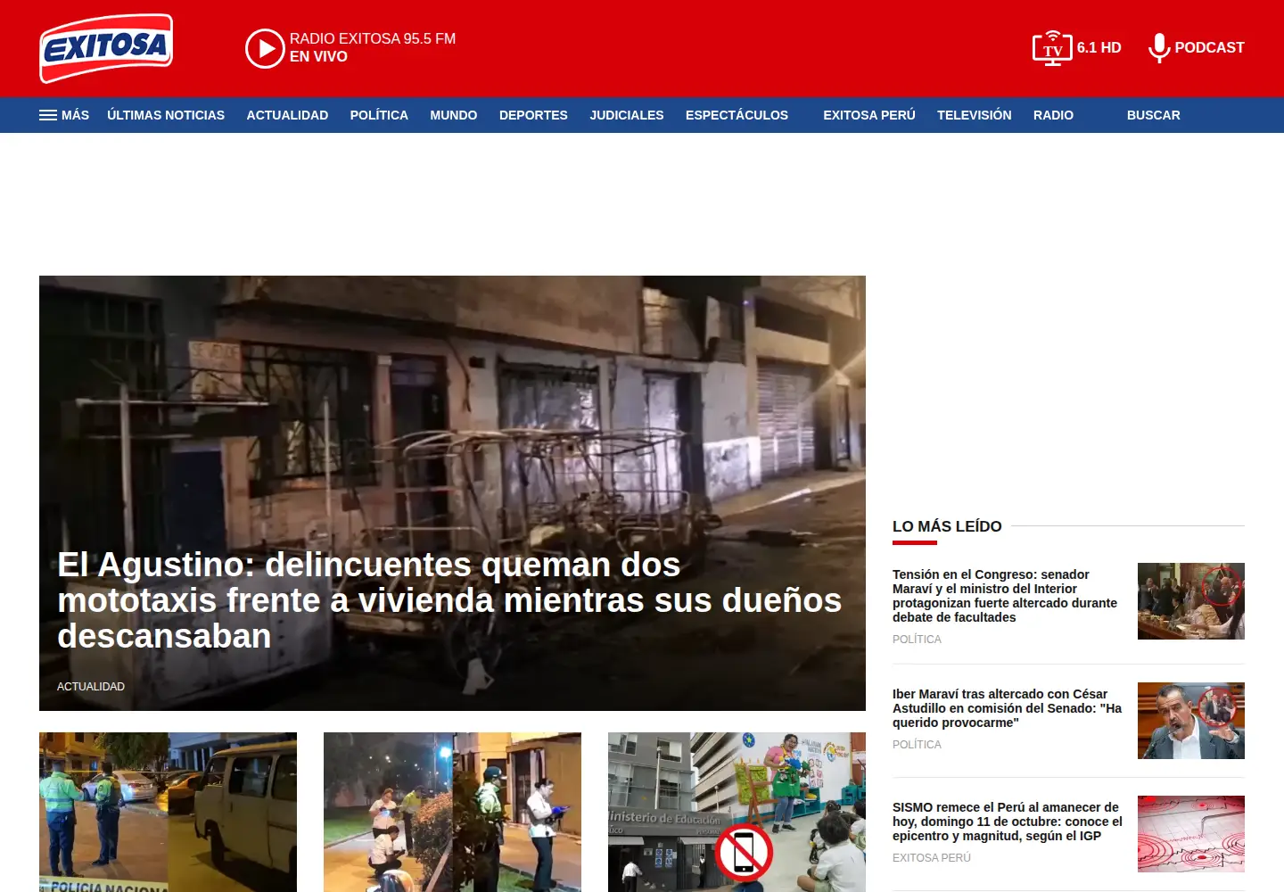 Captured homepage of exitosanoticias.pe in the current scan