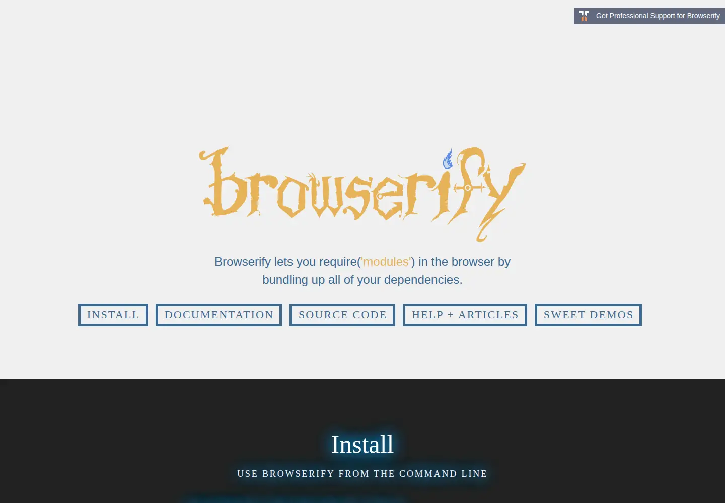 Captured homepage of browserify.org in the current scan