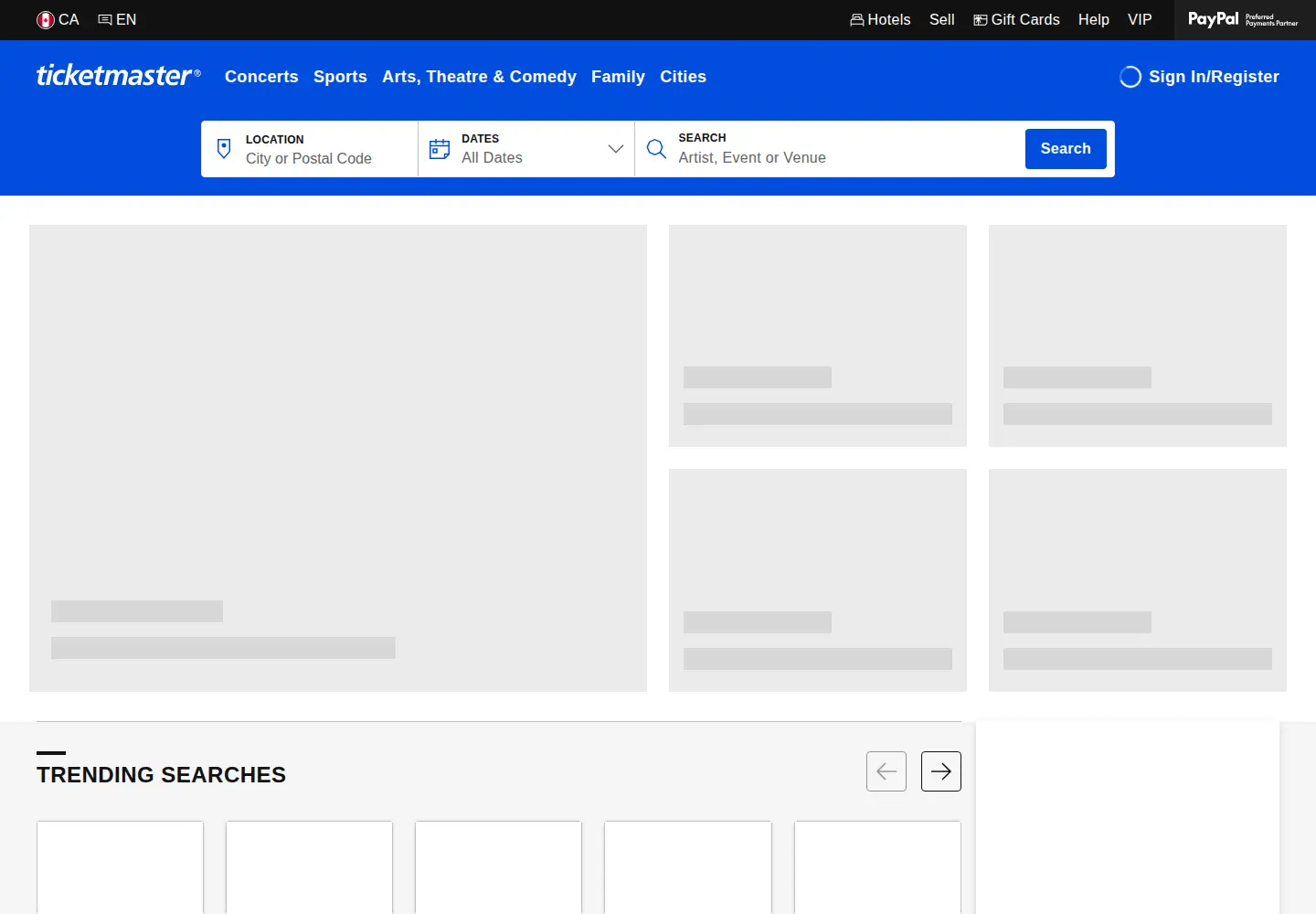Captured homepage of ticketmaster.ca in the current scan