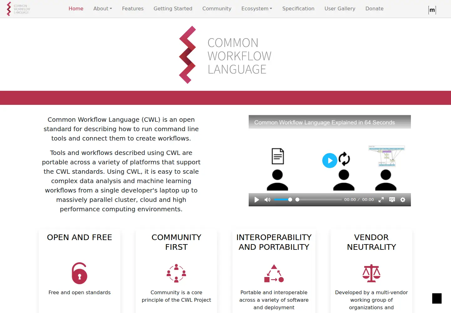 Screenshot of commonwl.org