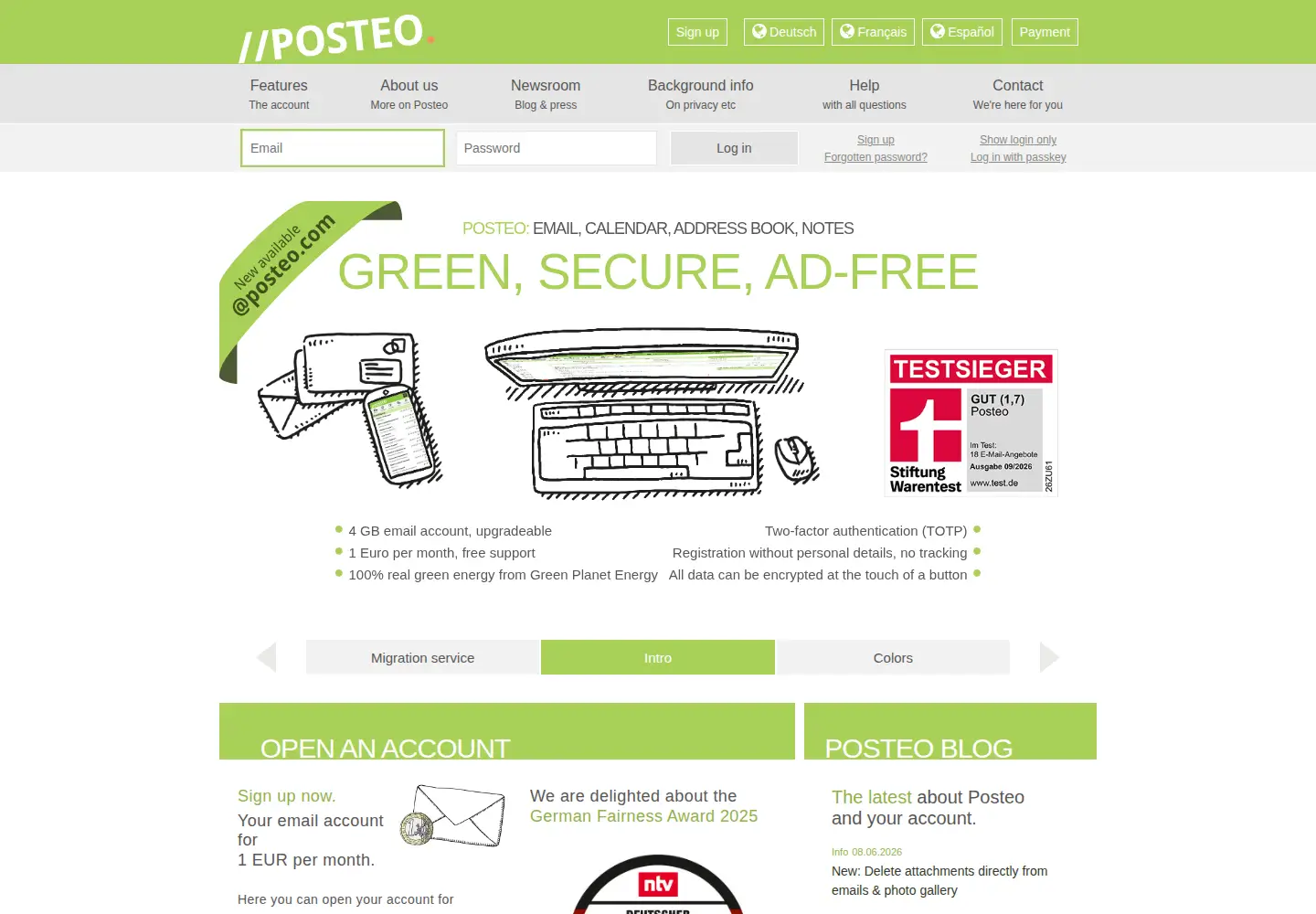 Captured homepage of posteo.de in the current scan