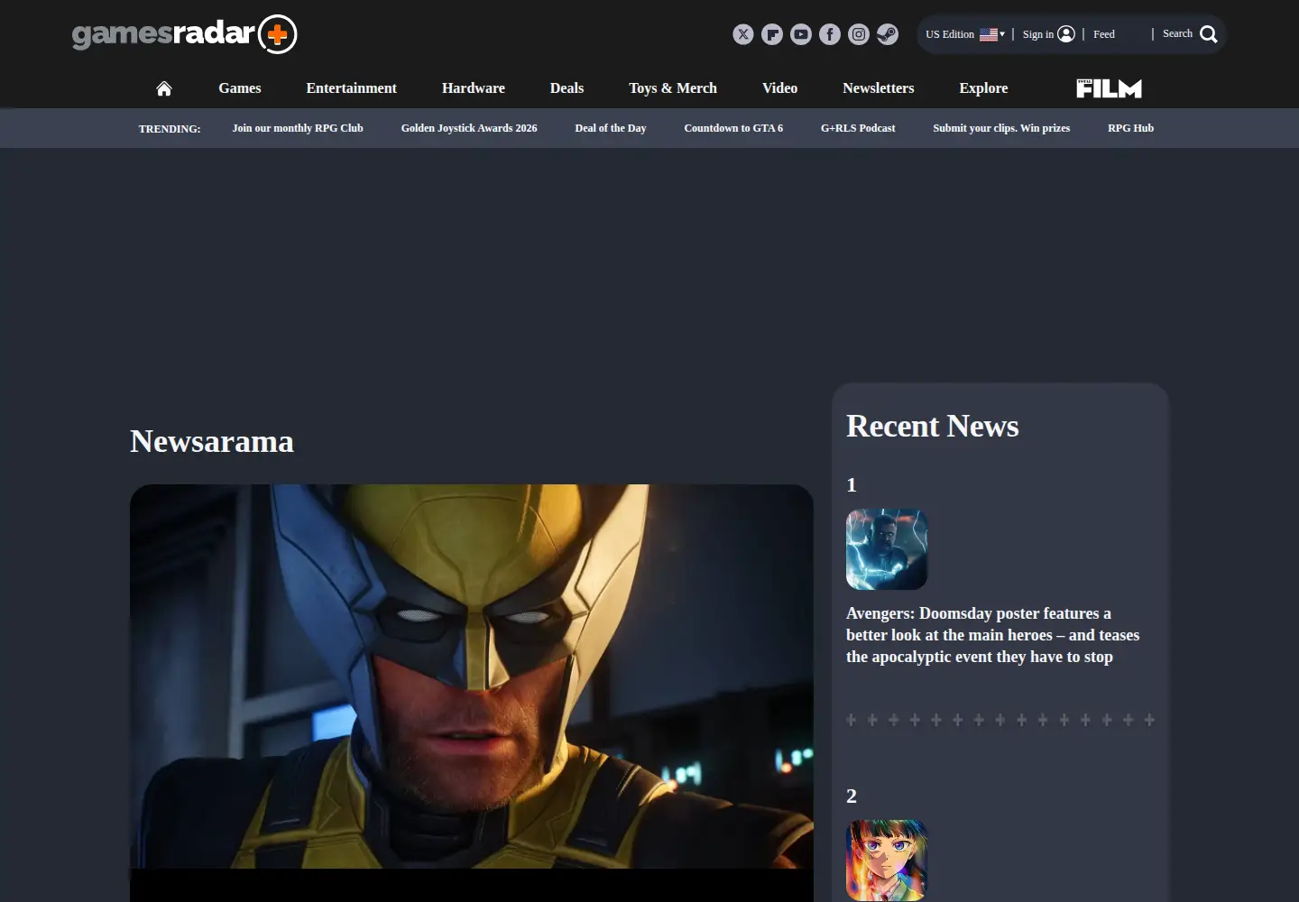 Screenshot of newsarama.com