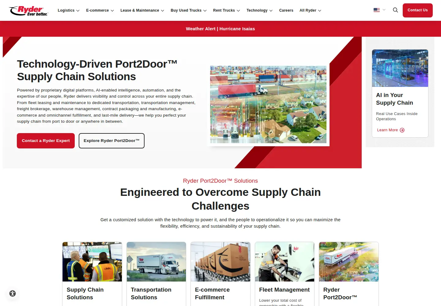 Captured homepage of ryder.com in the current scan