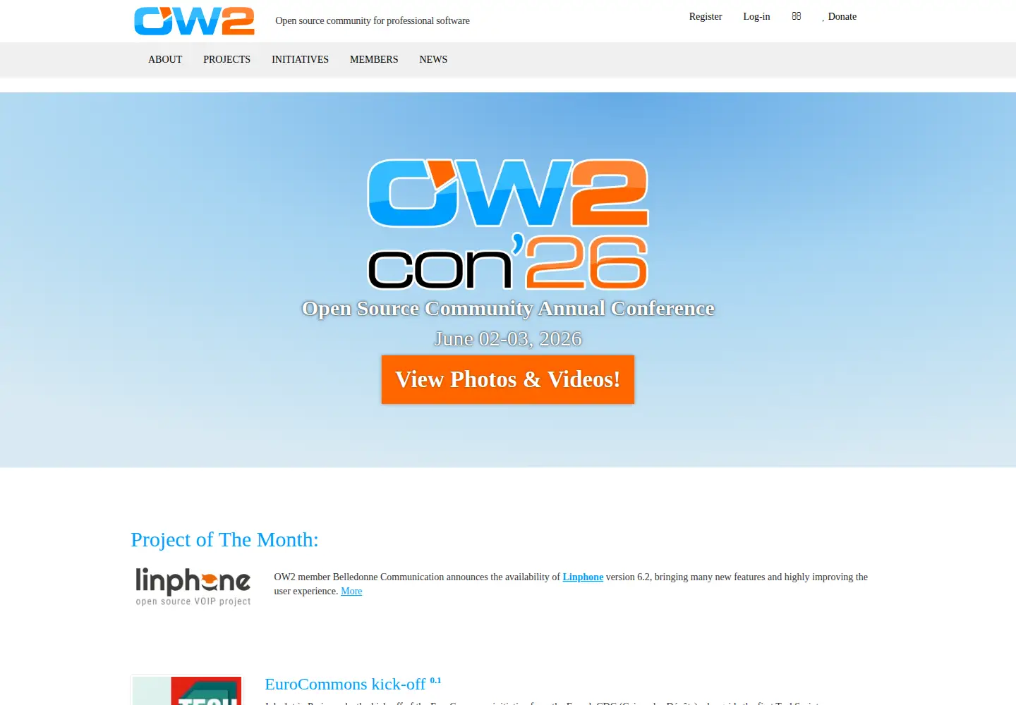 Captured homepage of ow2.org in the current scan