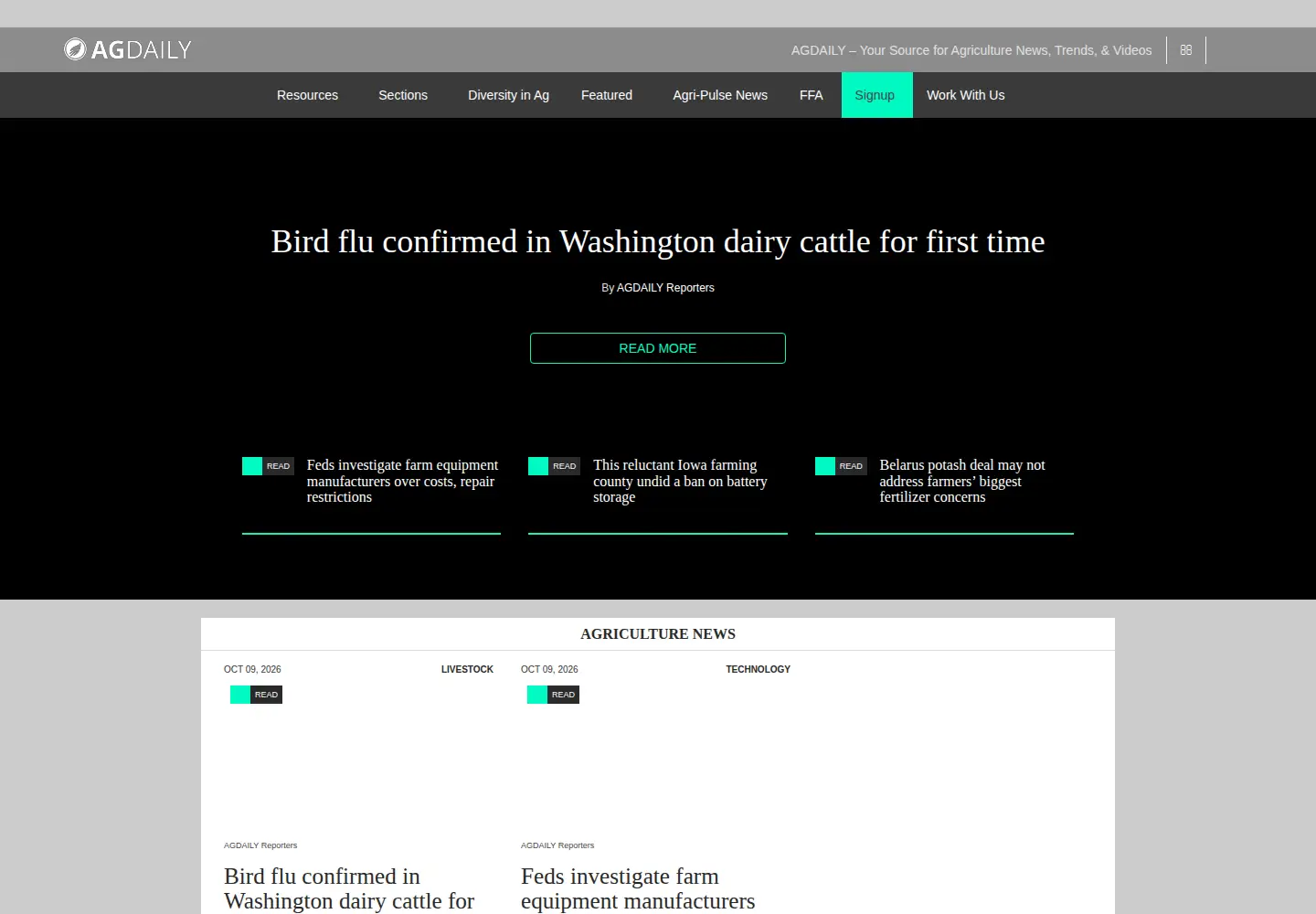 Captured homepage of agdaily.com in the current scan