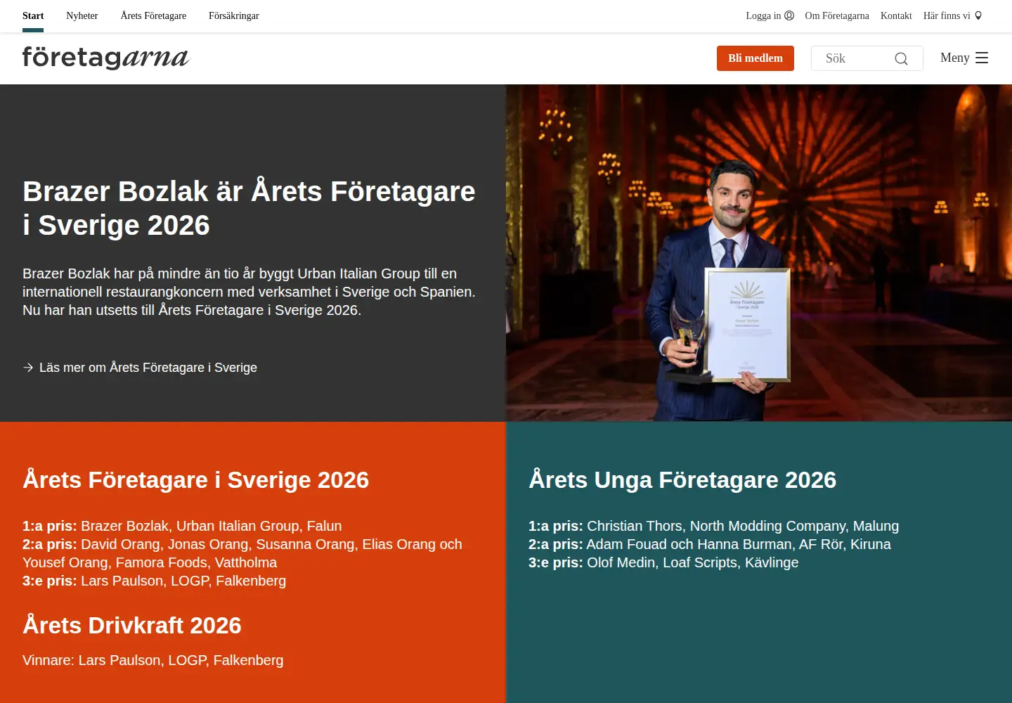 Captured homepage of foretagarna.se in the current scan