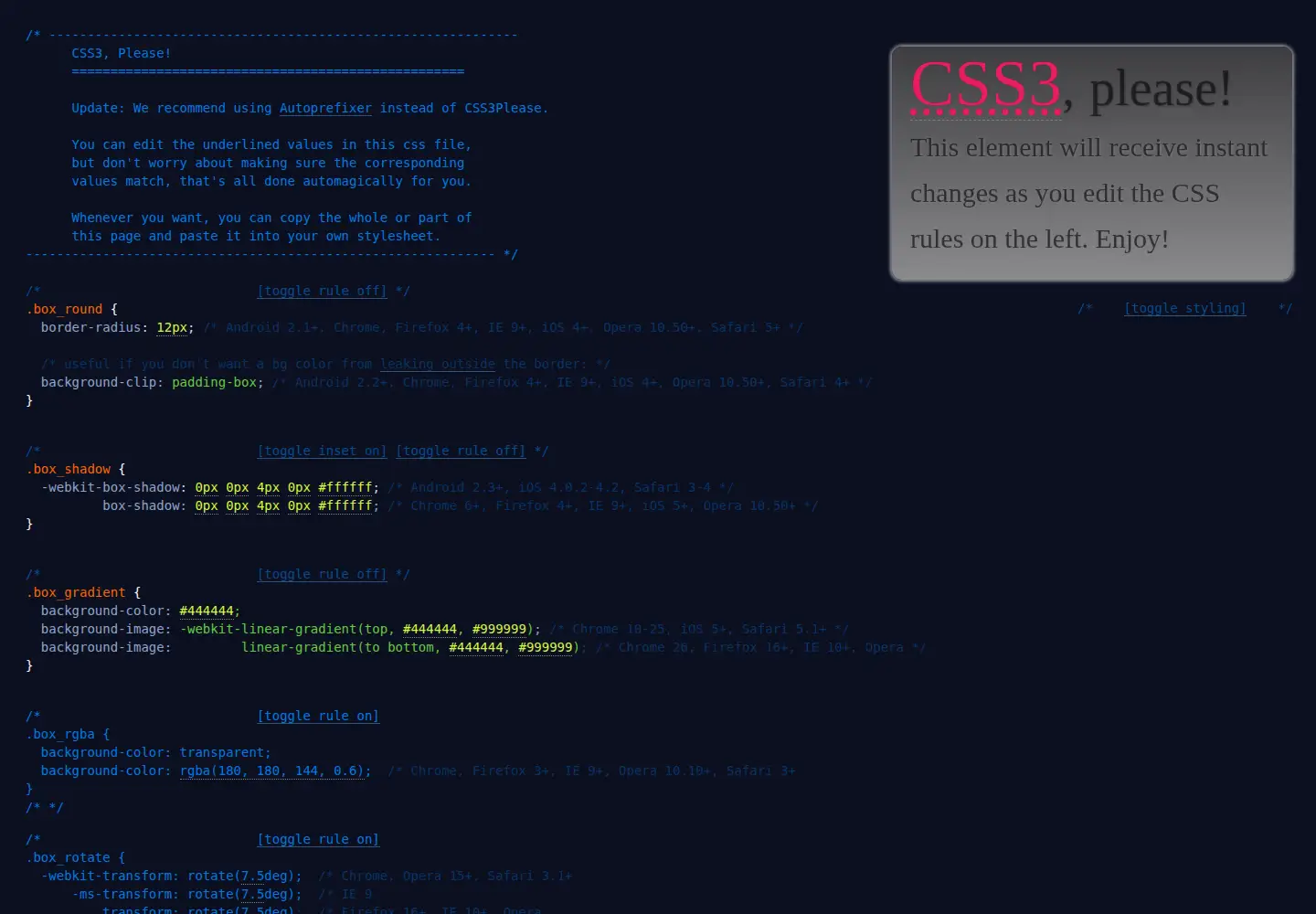 Screenshot of css3please.com