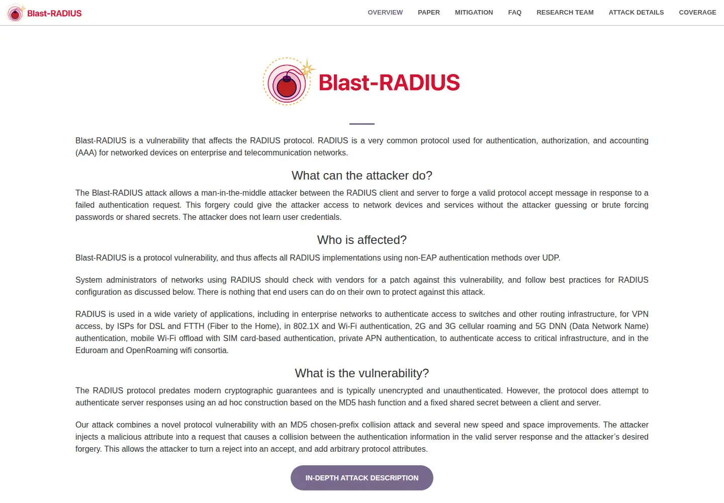 Captured homepage of blastradius.fail in the current scan