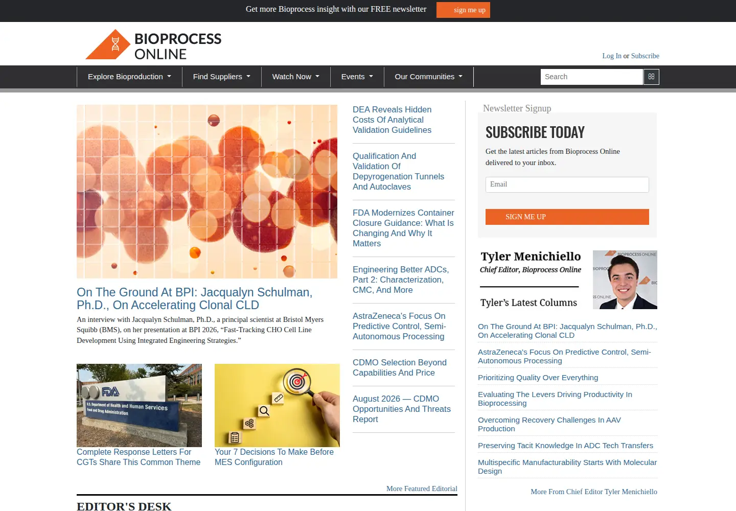 Captured homepage of bioprocessonline.com in the current scan