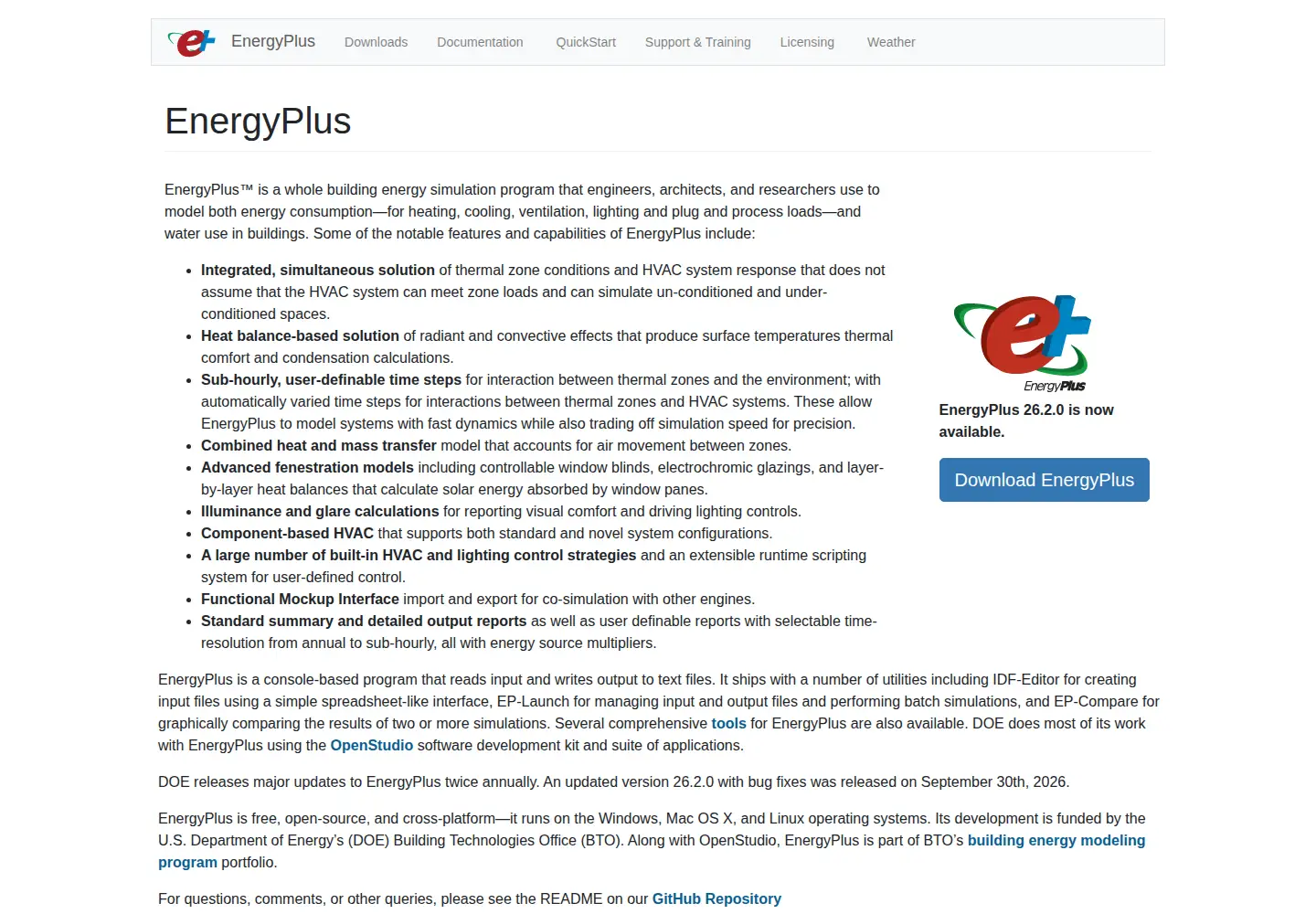 Screenshot of energyplus.net