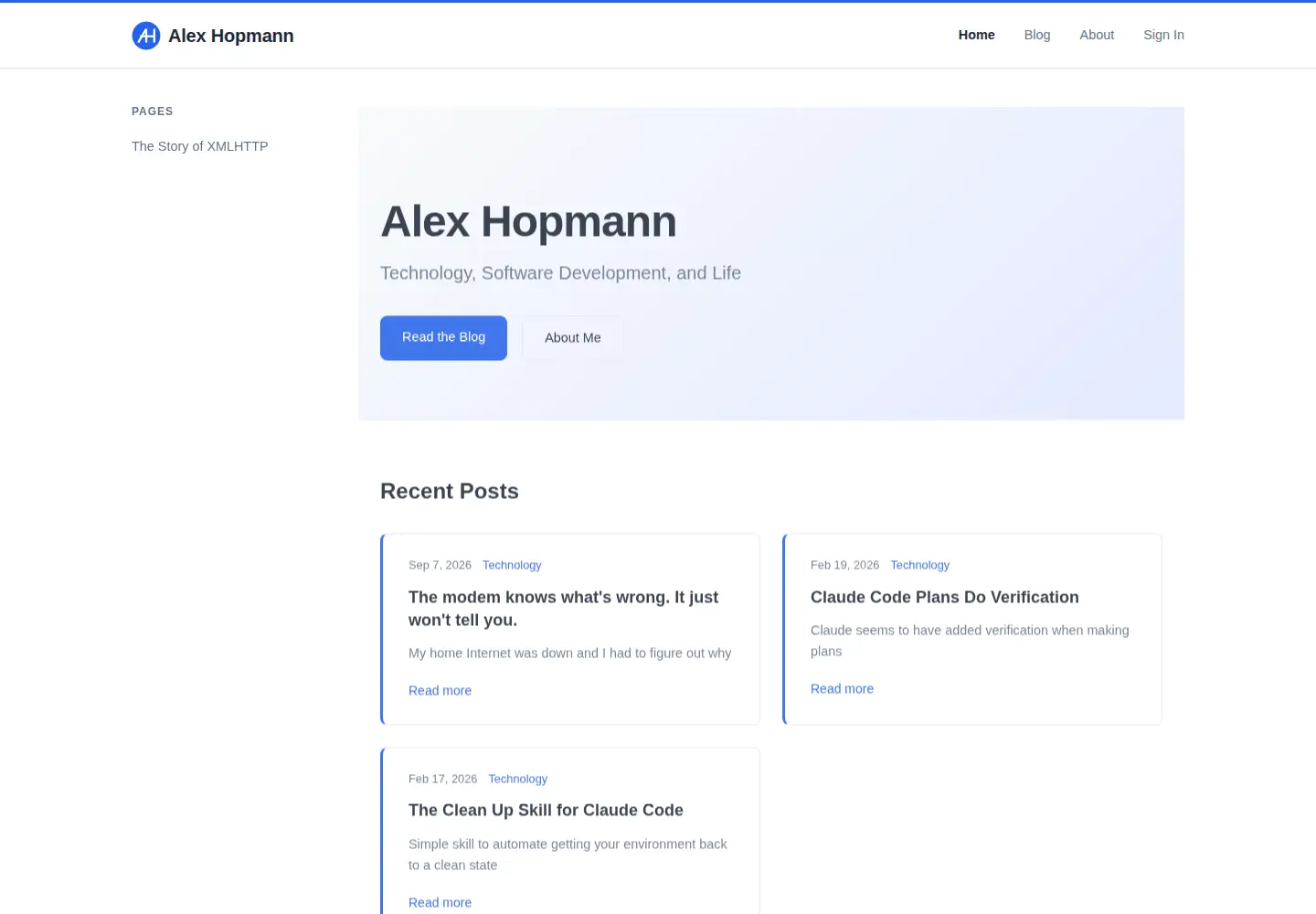 Captured homepage of alexhopmann.com in the current scan