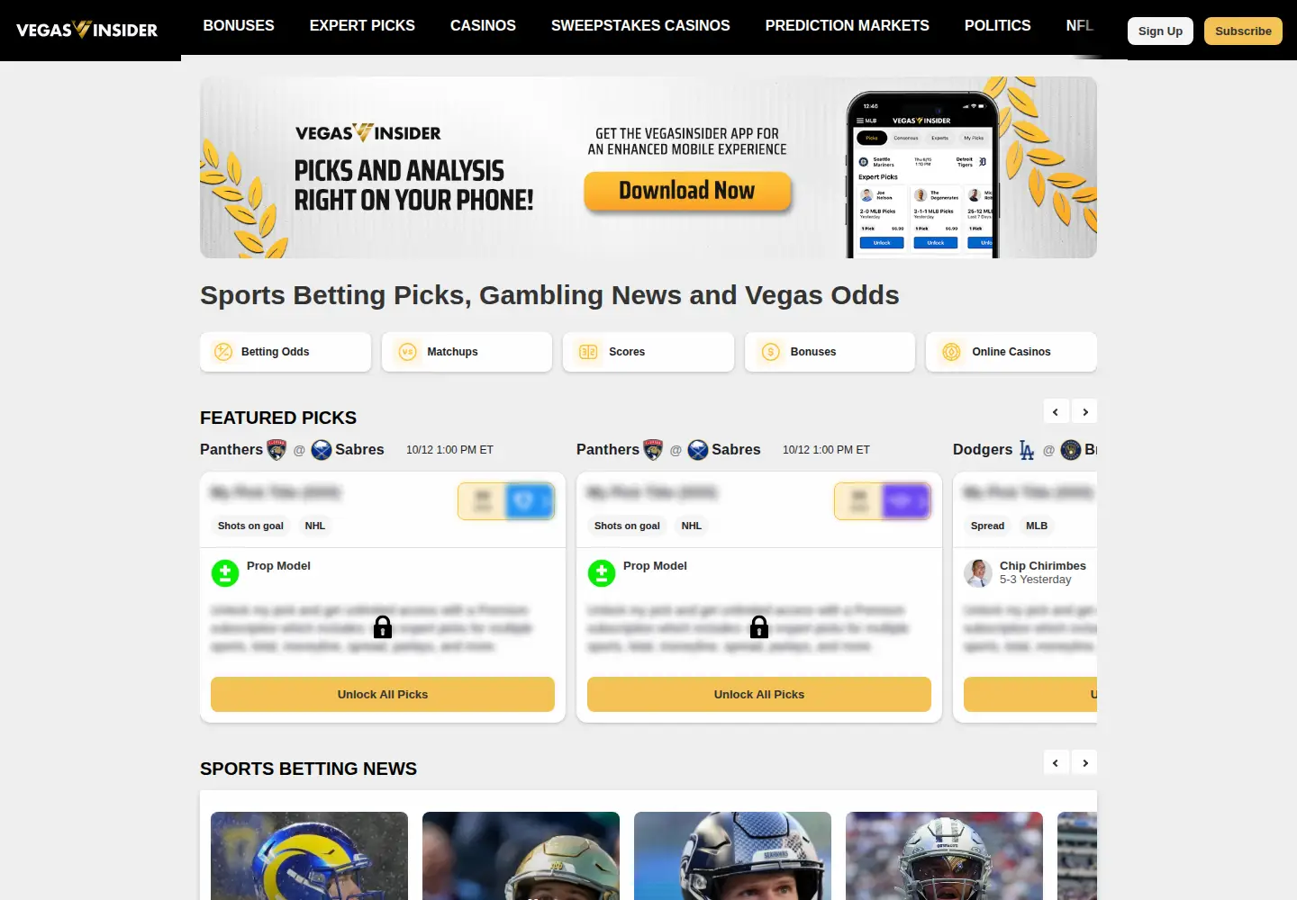Screenshot of vegasinsider.com