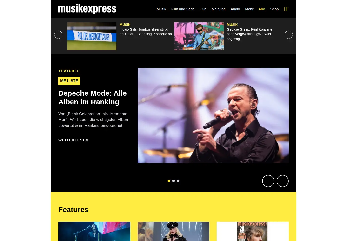Screenshot of musikexpress.de