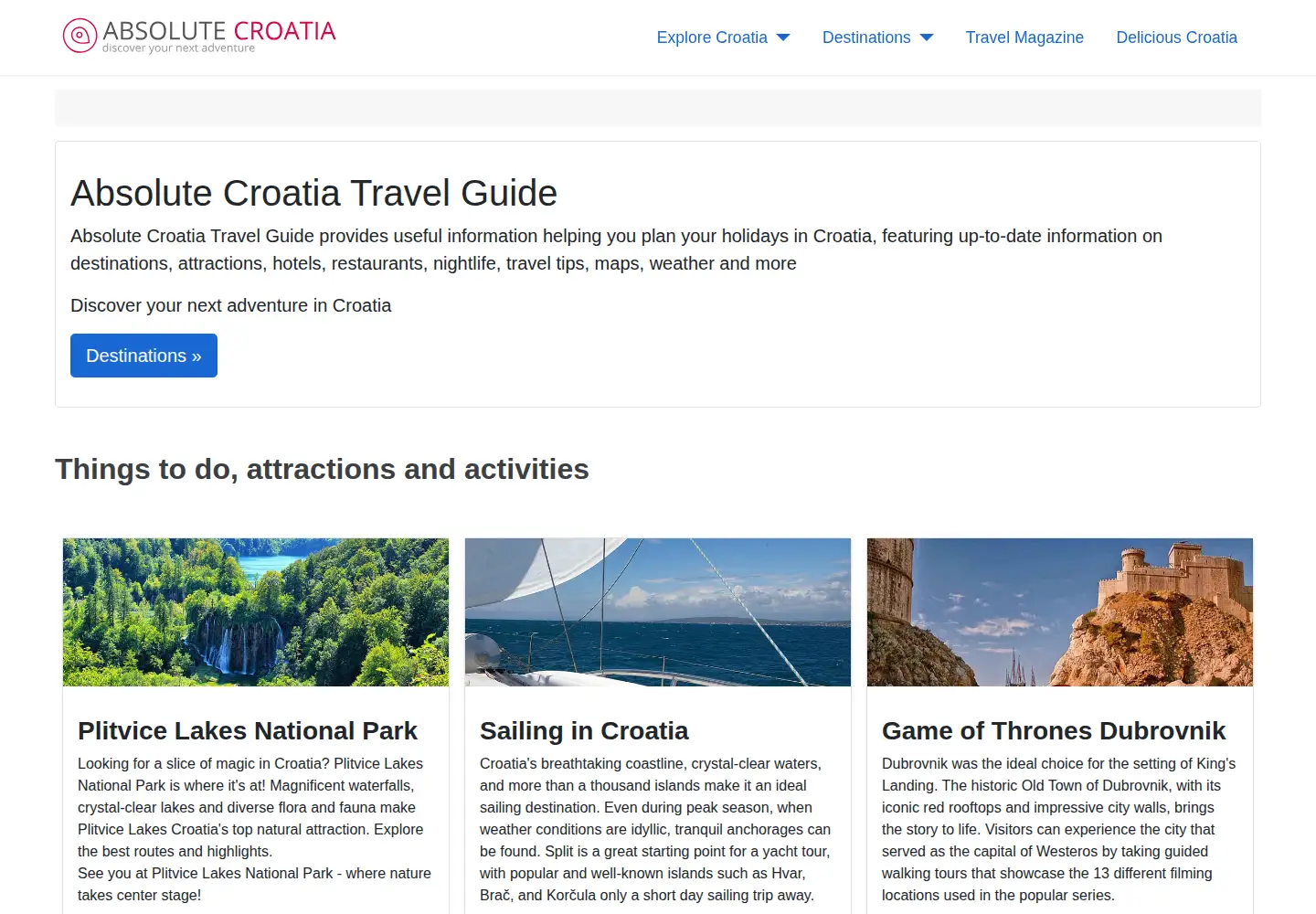 Captured homepage of absolute-croatia.com in the current scan
