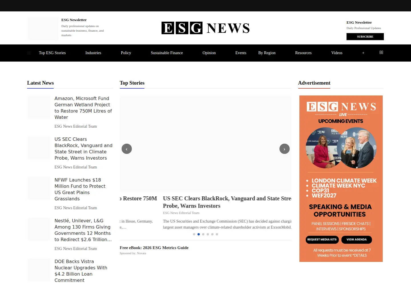 Captured homepage of esgnews.com in the current scan