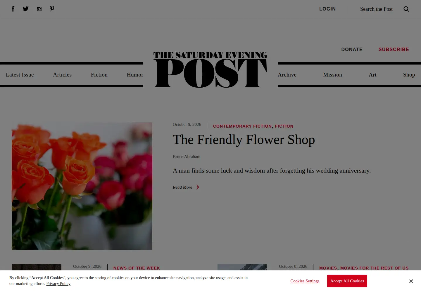 Captured homepage of saturdayeveningpost.com in the current scan
