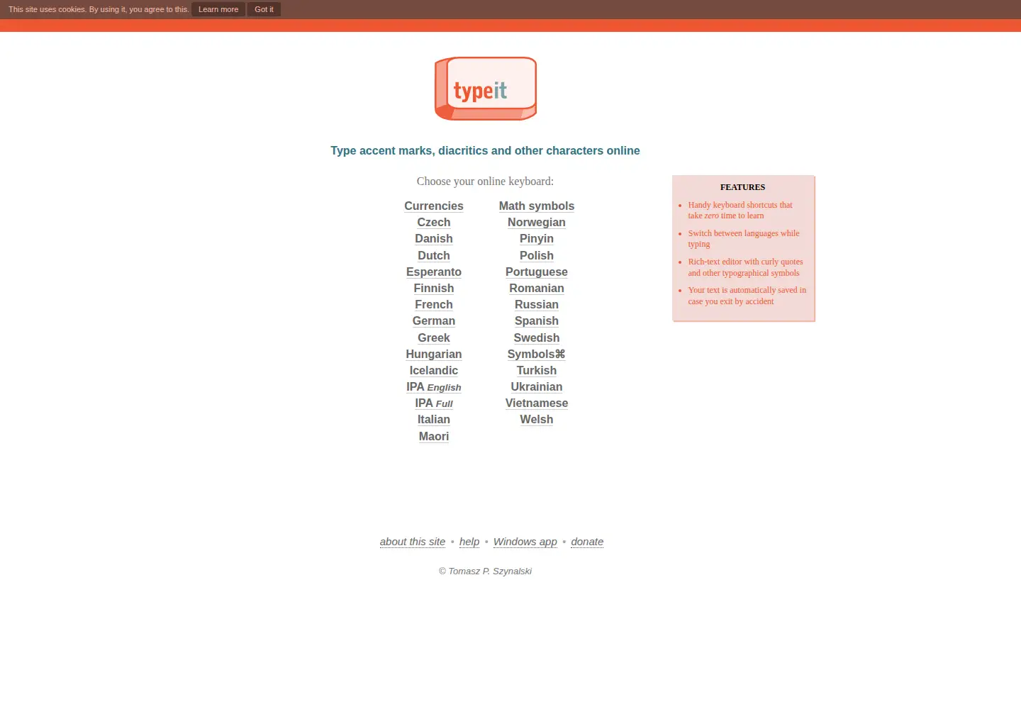 Captured homepage of typeit.org in the current scan