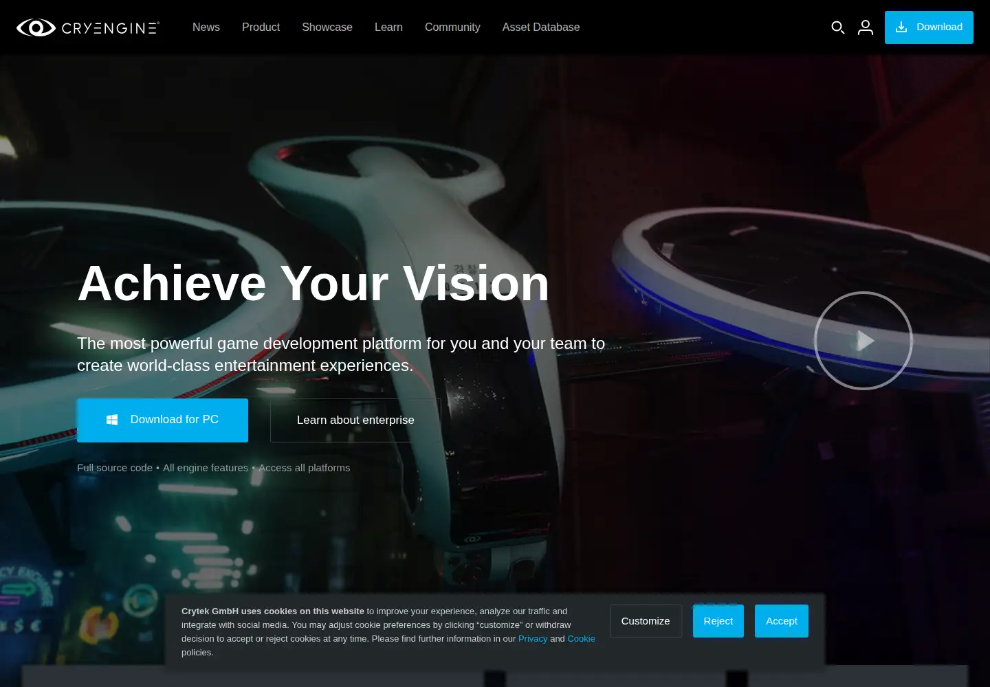 Captured homepage of cryengine.com in the current scan