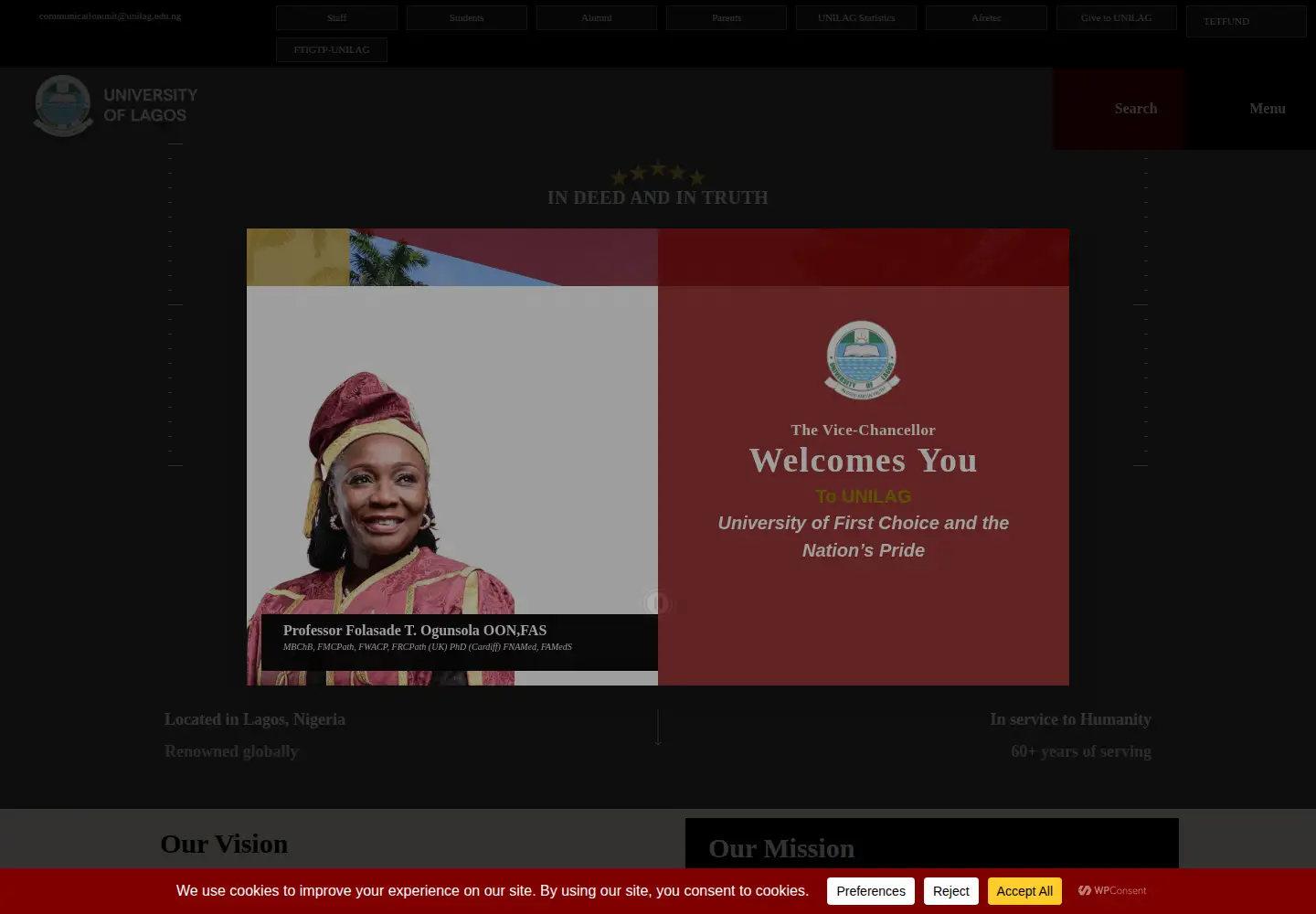 Screenshot of unilag.edu.ng