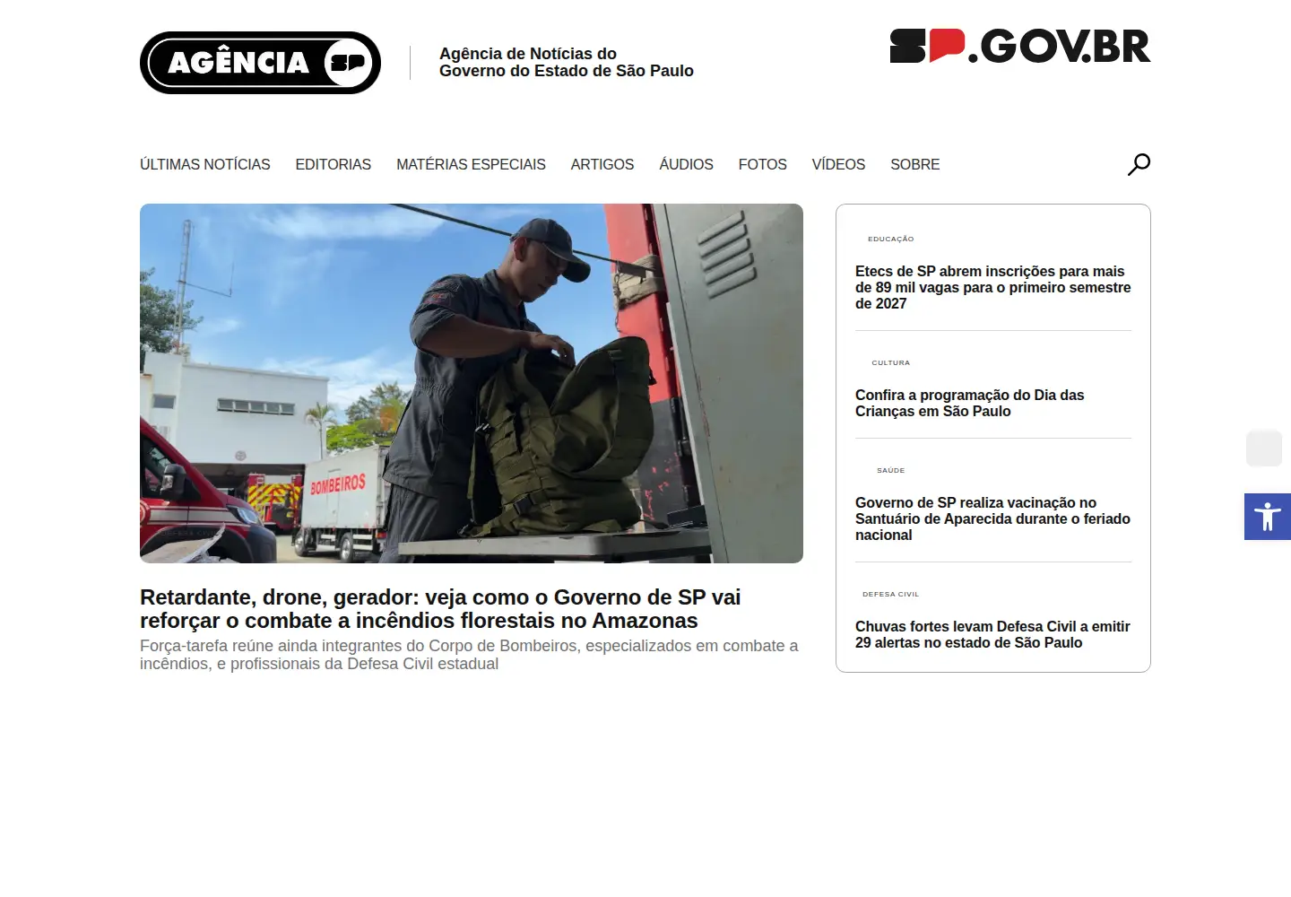 Captured homepage of agenciasp.sp.gov.br in the current scan