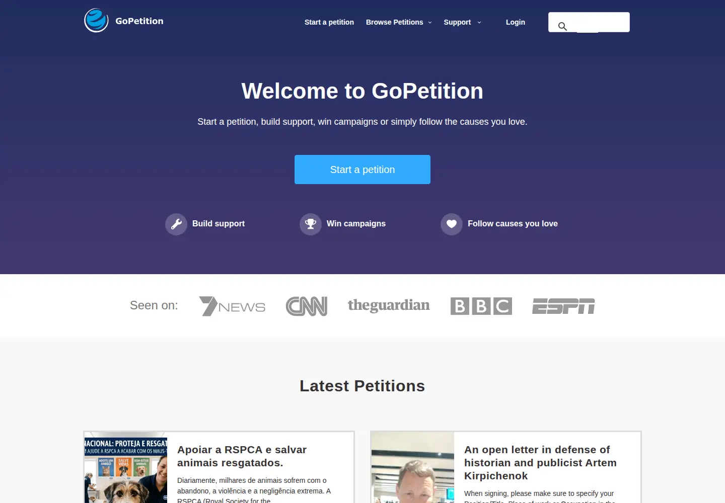 Screenshot of gopetition.com