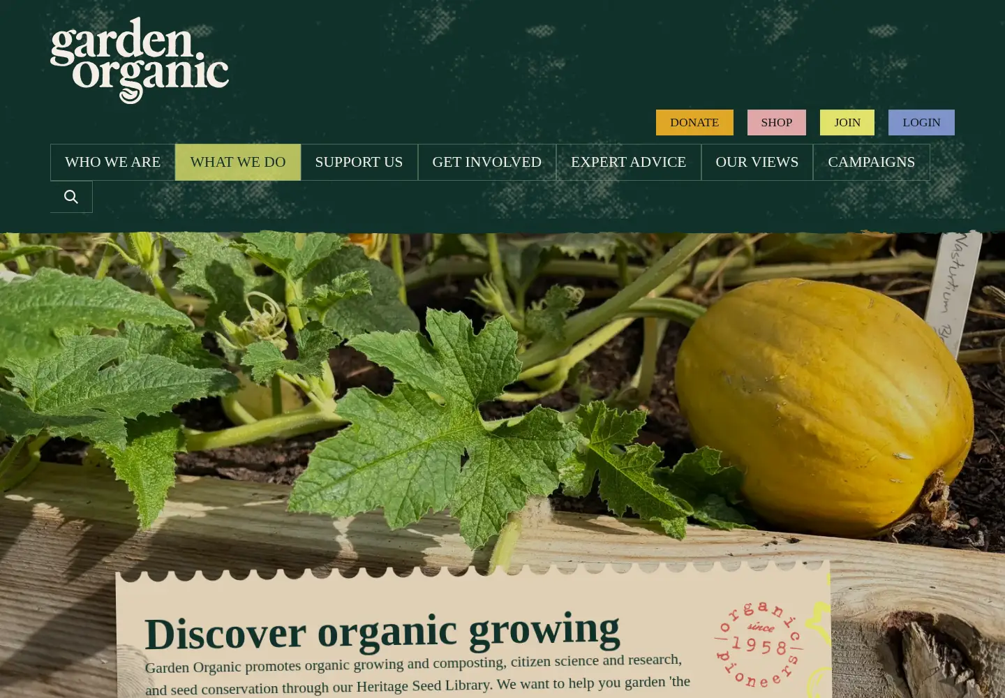 Captured homepage of gardenorganic.org.uk in the current scan